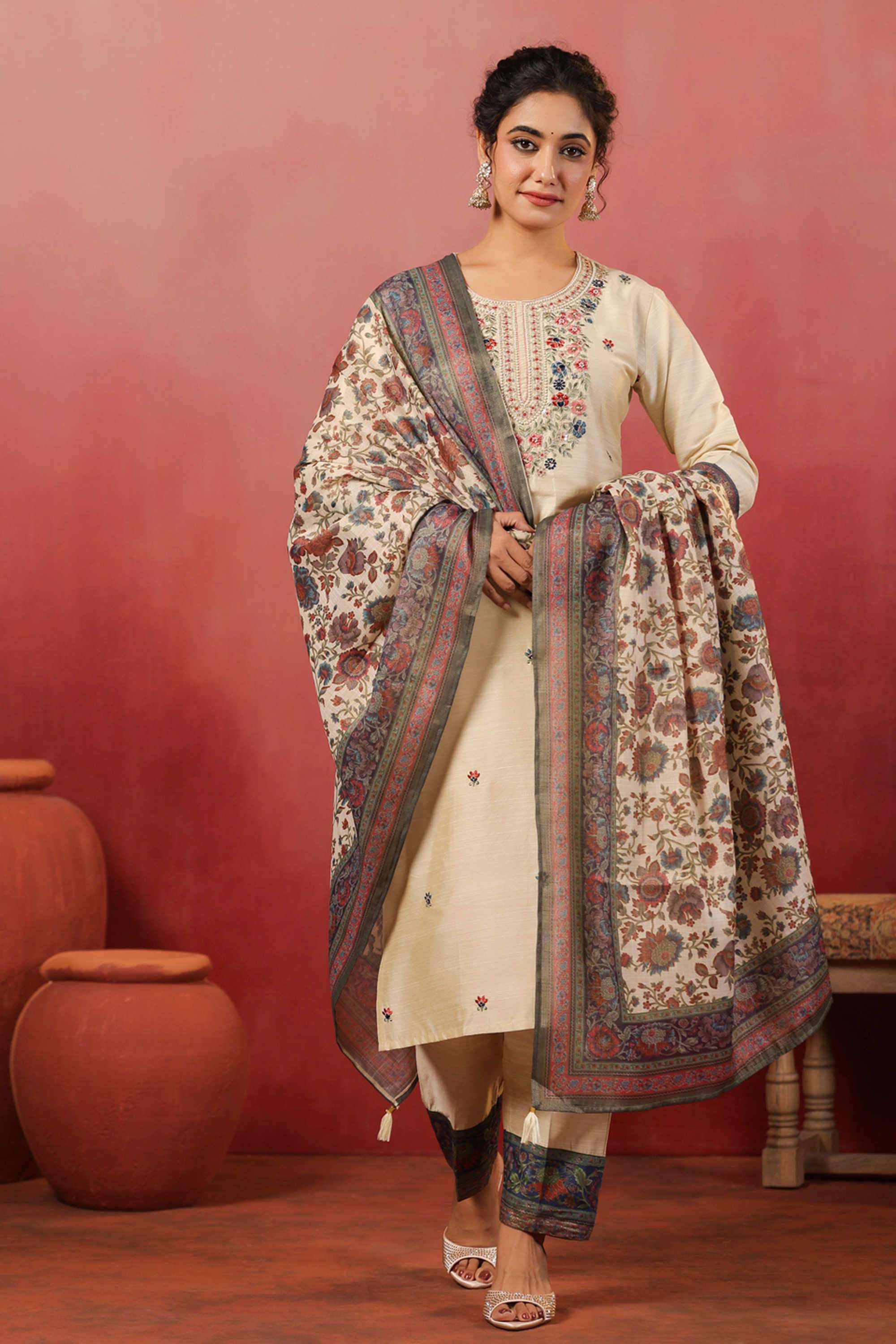Printed-Silk-Round-Neck-Women-s-Festive-Wear-Kurta-Set