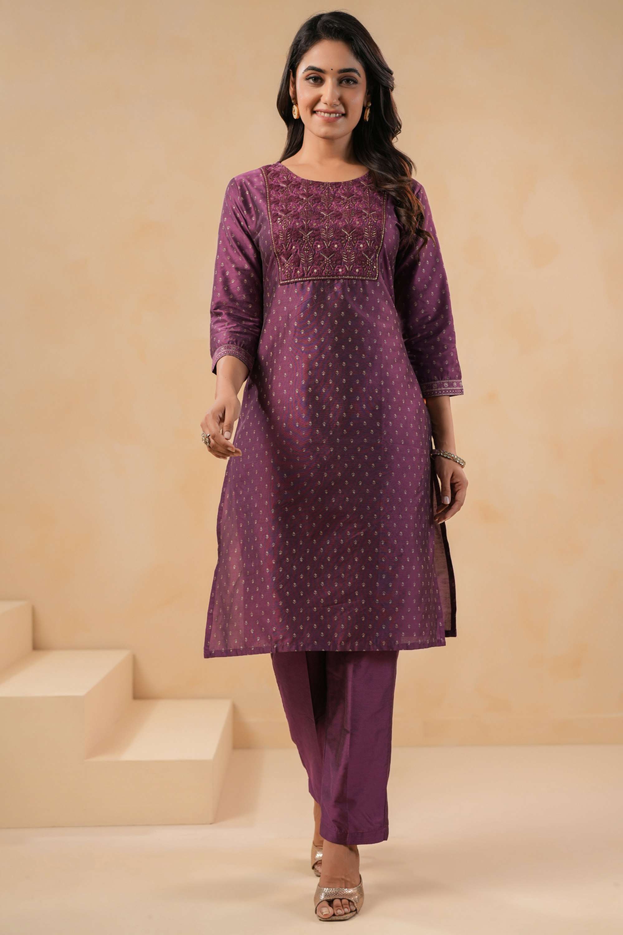 Printed-Silk-Round-Neck-Women-Festive-Wear-Kurtas