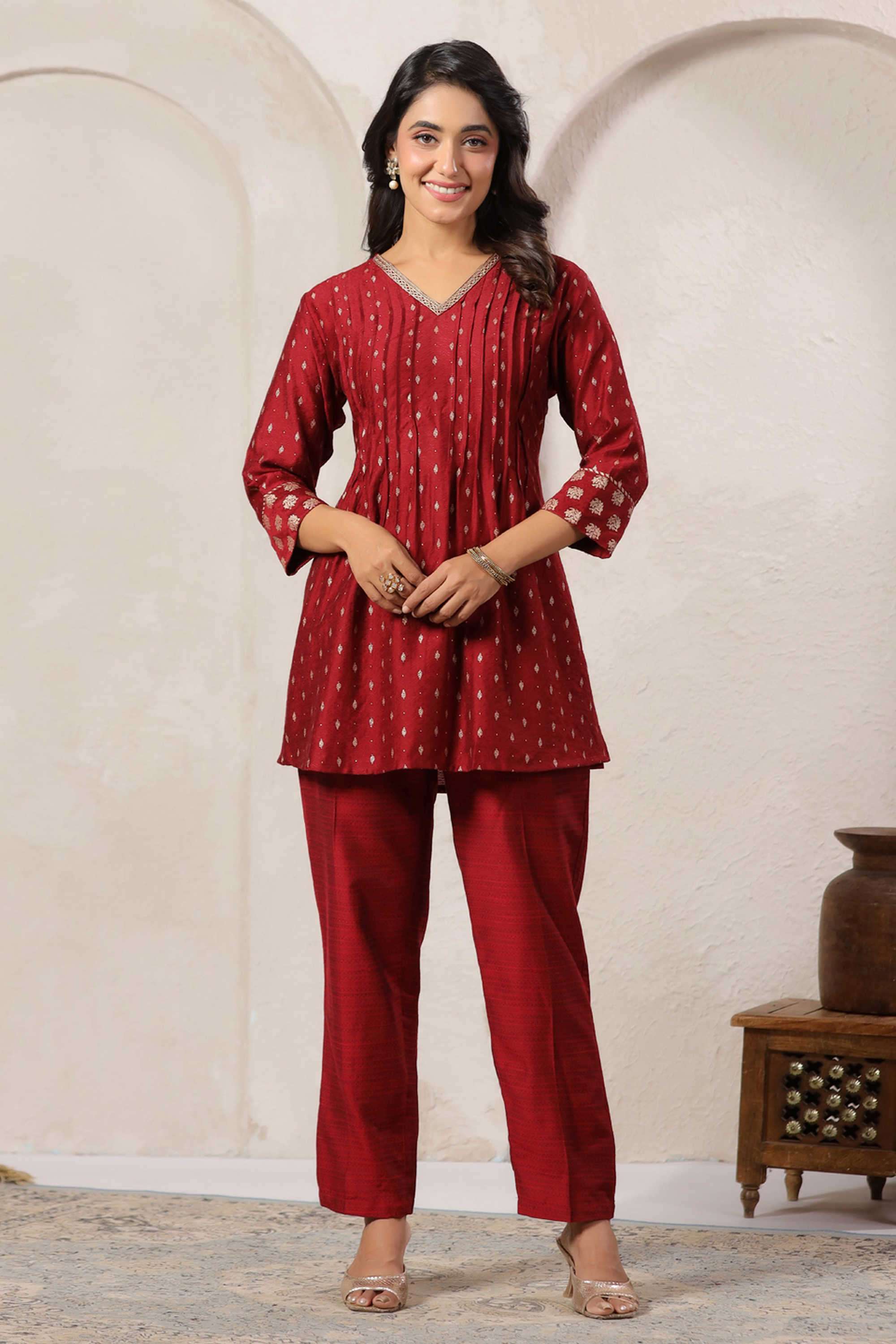 Printed-Viscose-V-Neck-Women-s-Casual-Wear-Kurta