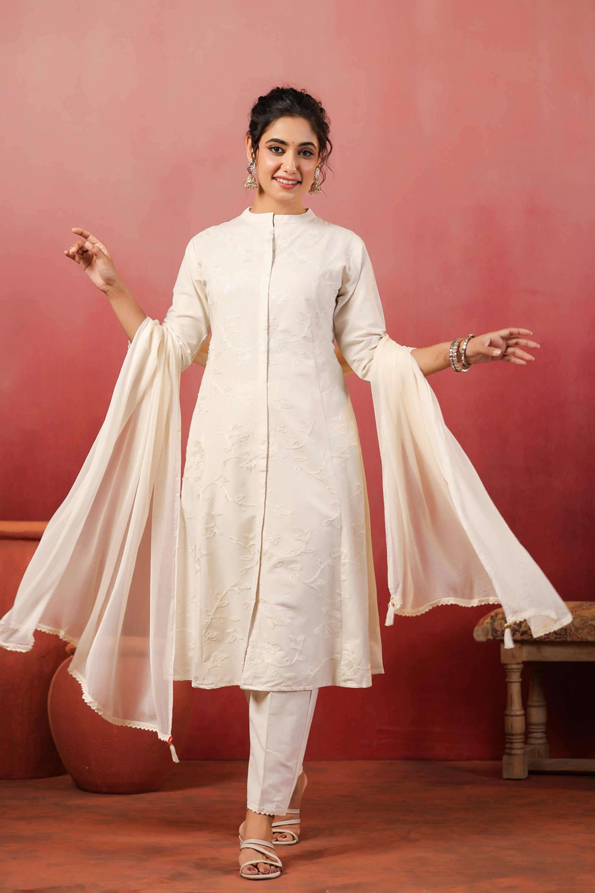 Solid-Cotton-Collared-Women-s-Festive-Wear-Kurta-Set