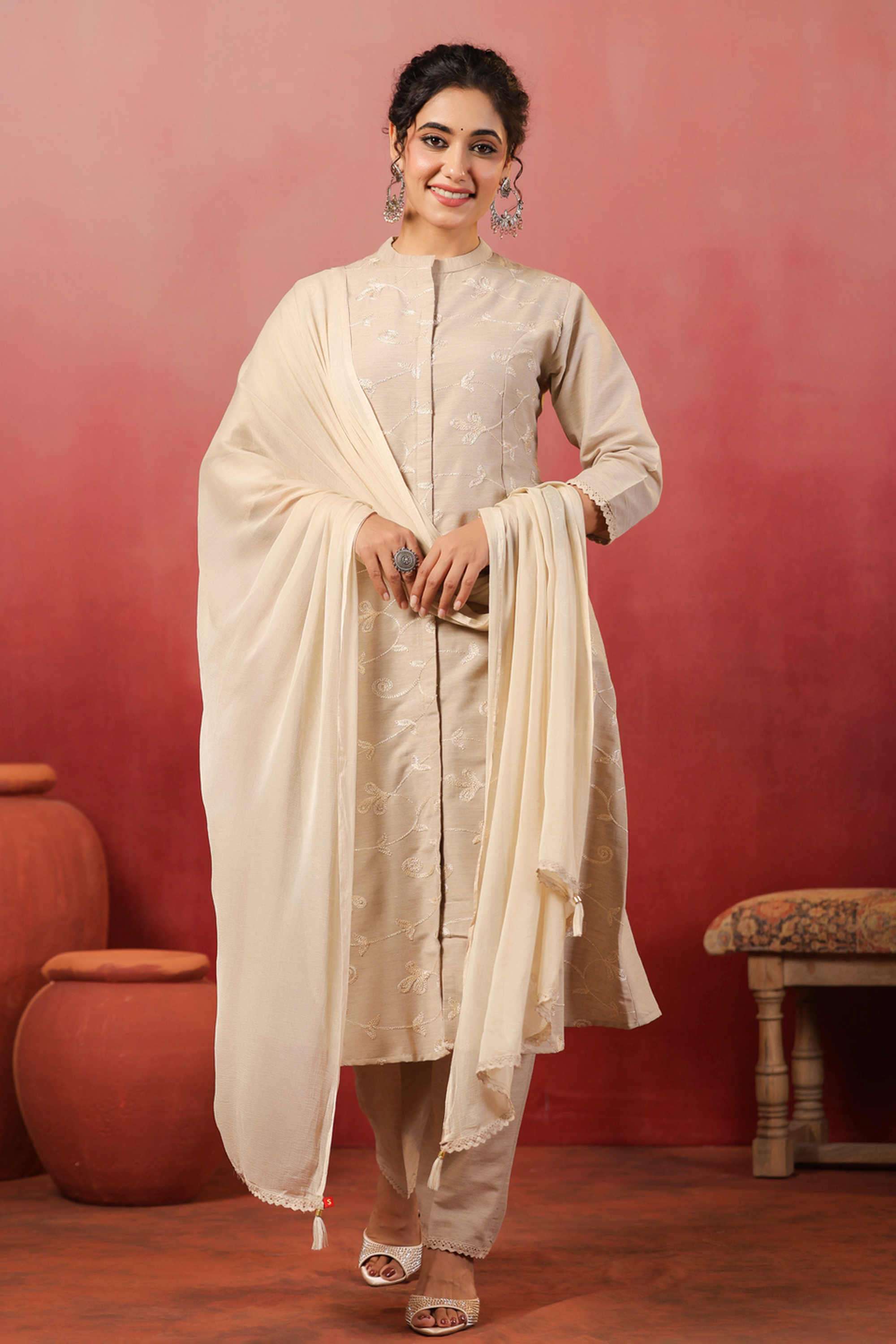 Solid-Cotton-Collared-Women-s-Festive-Wear-Kurta-Set