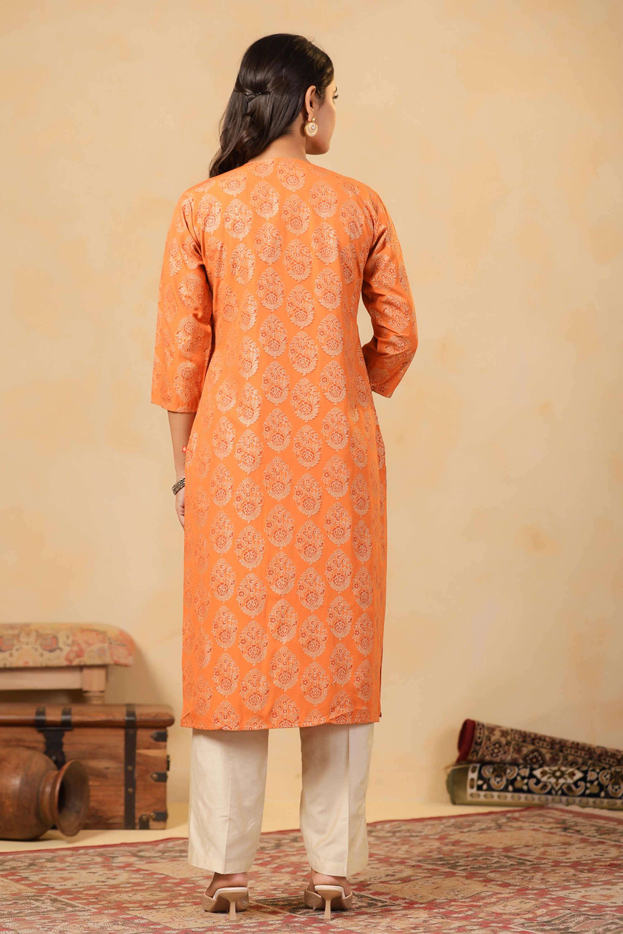 Printed-Viscose-V-Neck-Women-s-Festive-Wear-Kurta