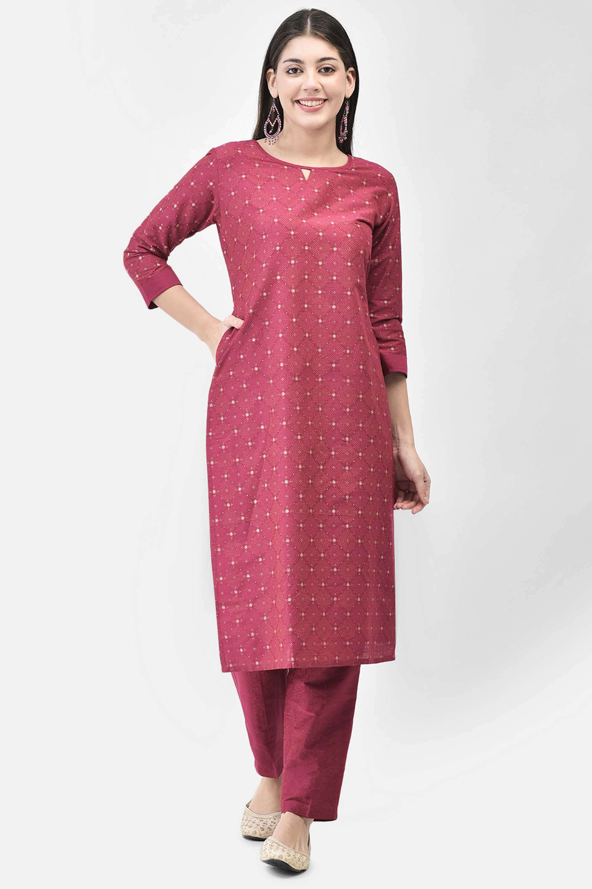 Printed-Silk-V-Neck-Women-s-Festive-Wear-Kurta