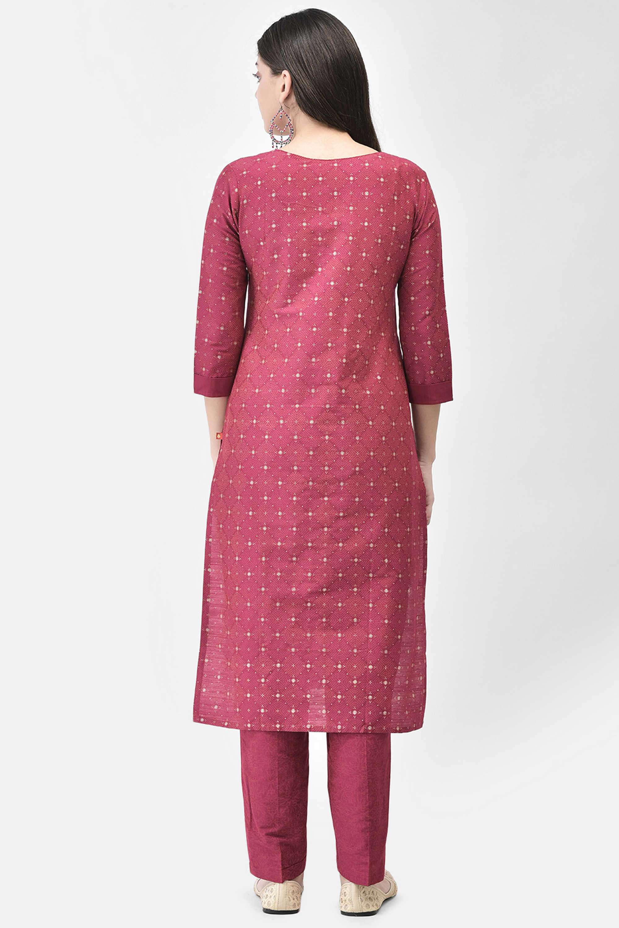 Printed-Silk-V-Neck-Women-s-Festive-Wear-Kurta