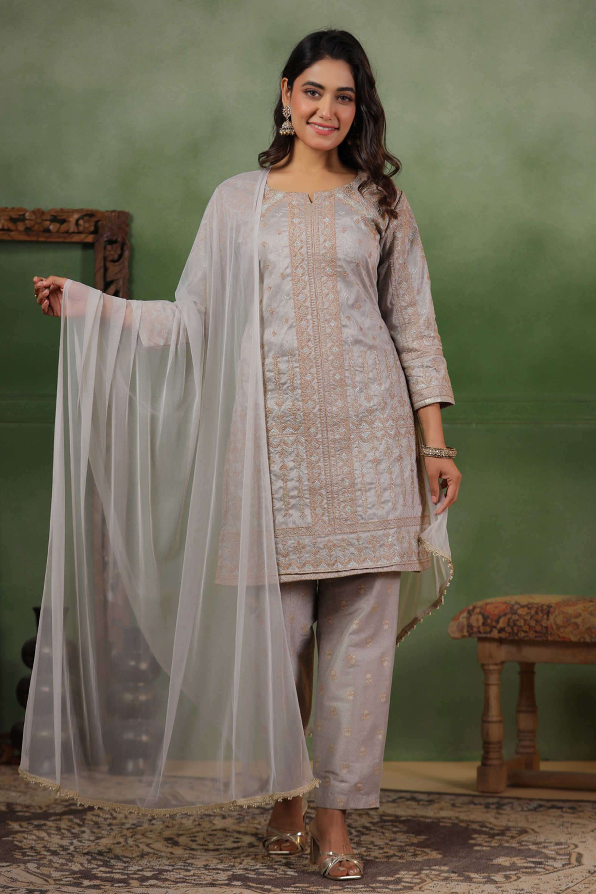 Printed-Silk-Round-Neck-Women-s-Festive-Wear-Kurta-Set