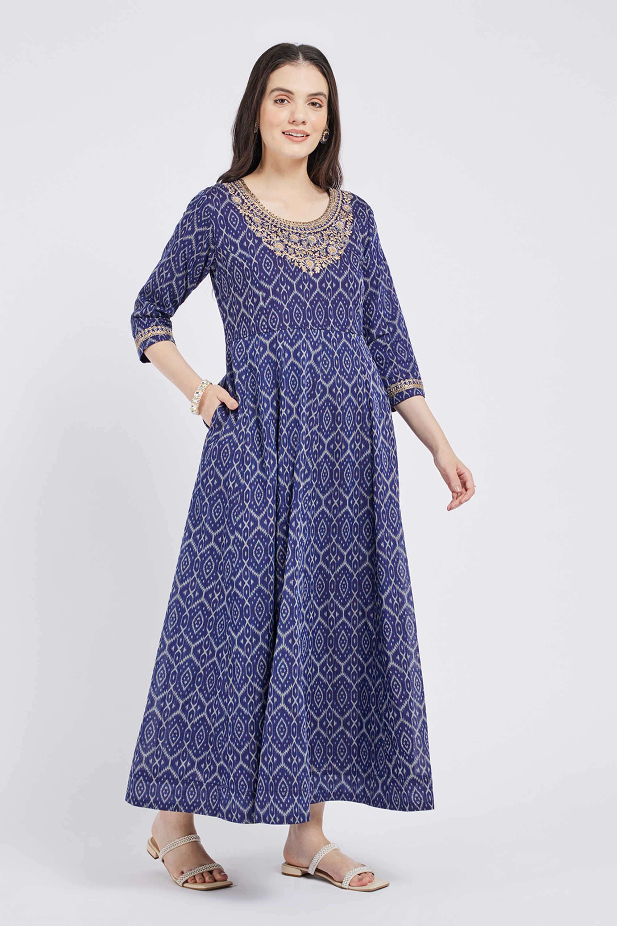 Printed-Viscose-Round-Neck-Women-s-Festive-Wear-Kurta