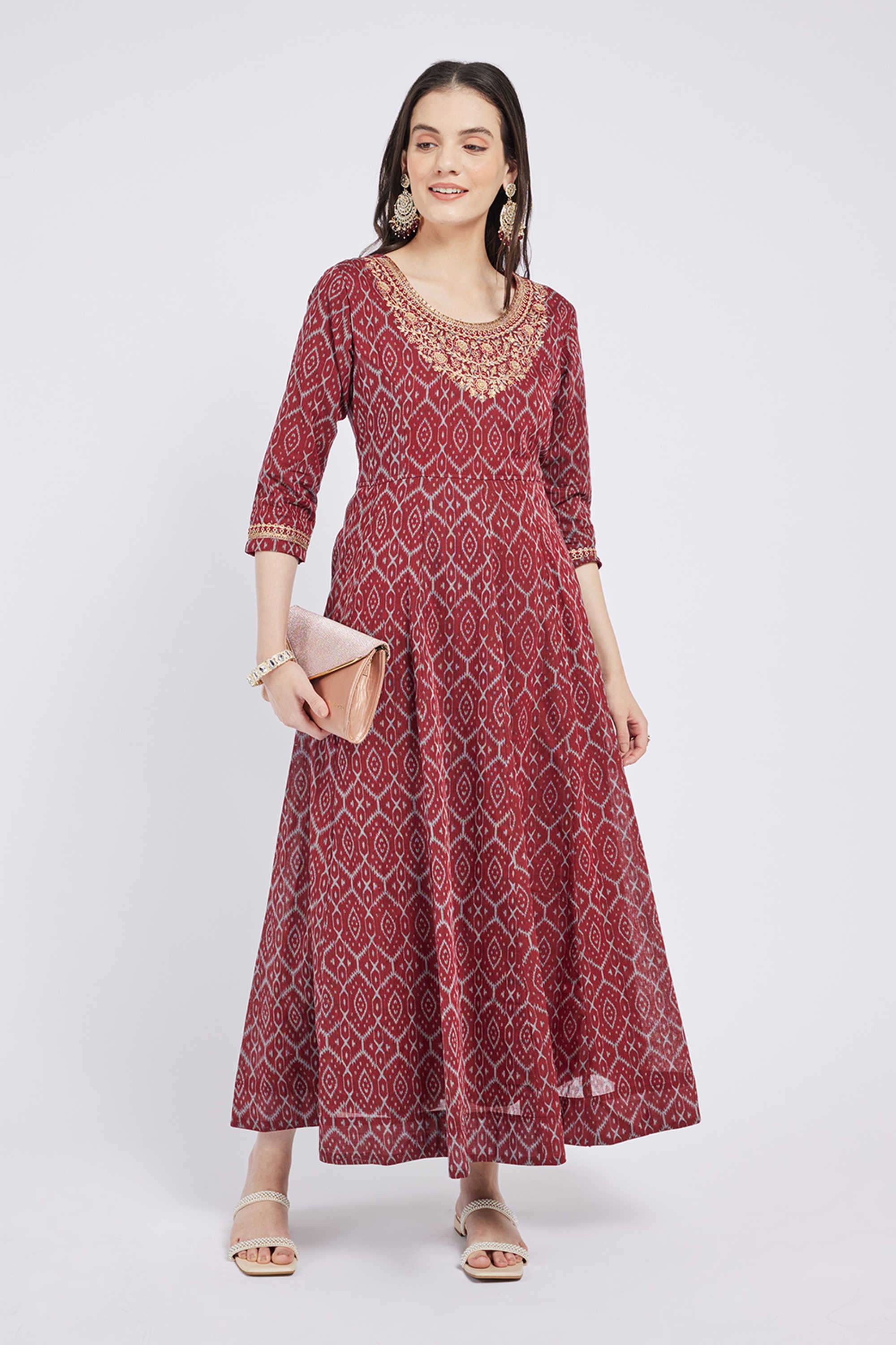 Printed-Viscose-Round-Neck-Women-s-Festive-Wear-Kurta