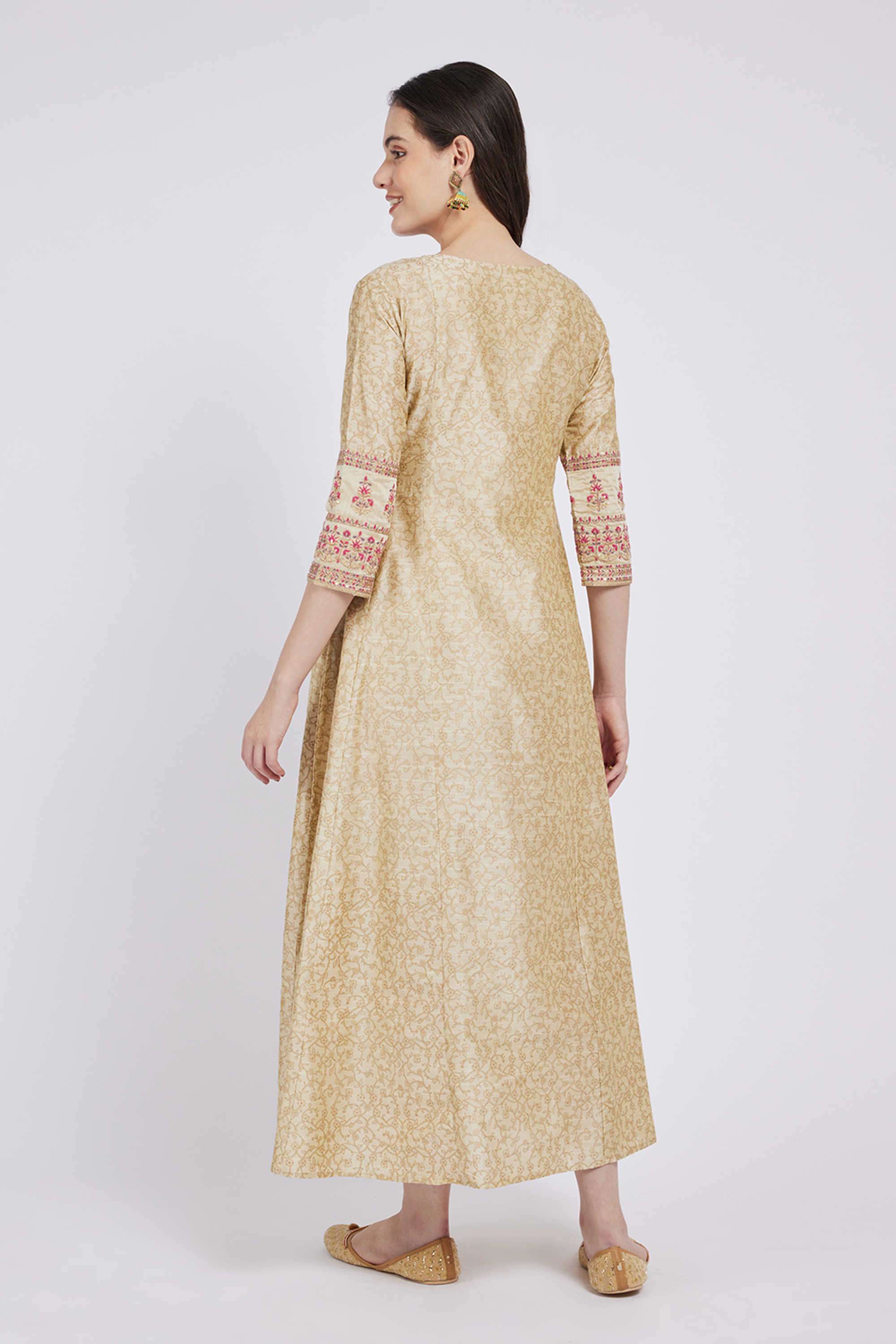 Printed-Silk-Round-Neck-Women-s-Festive-Wear-Kurta