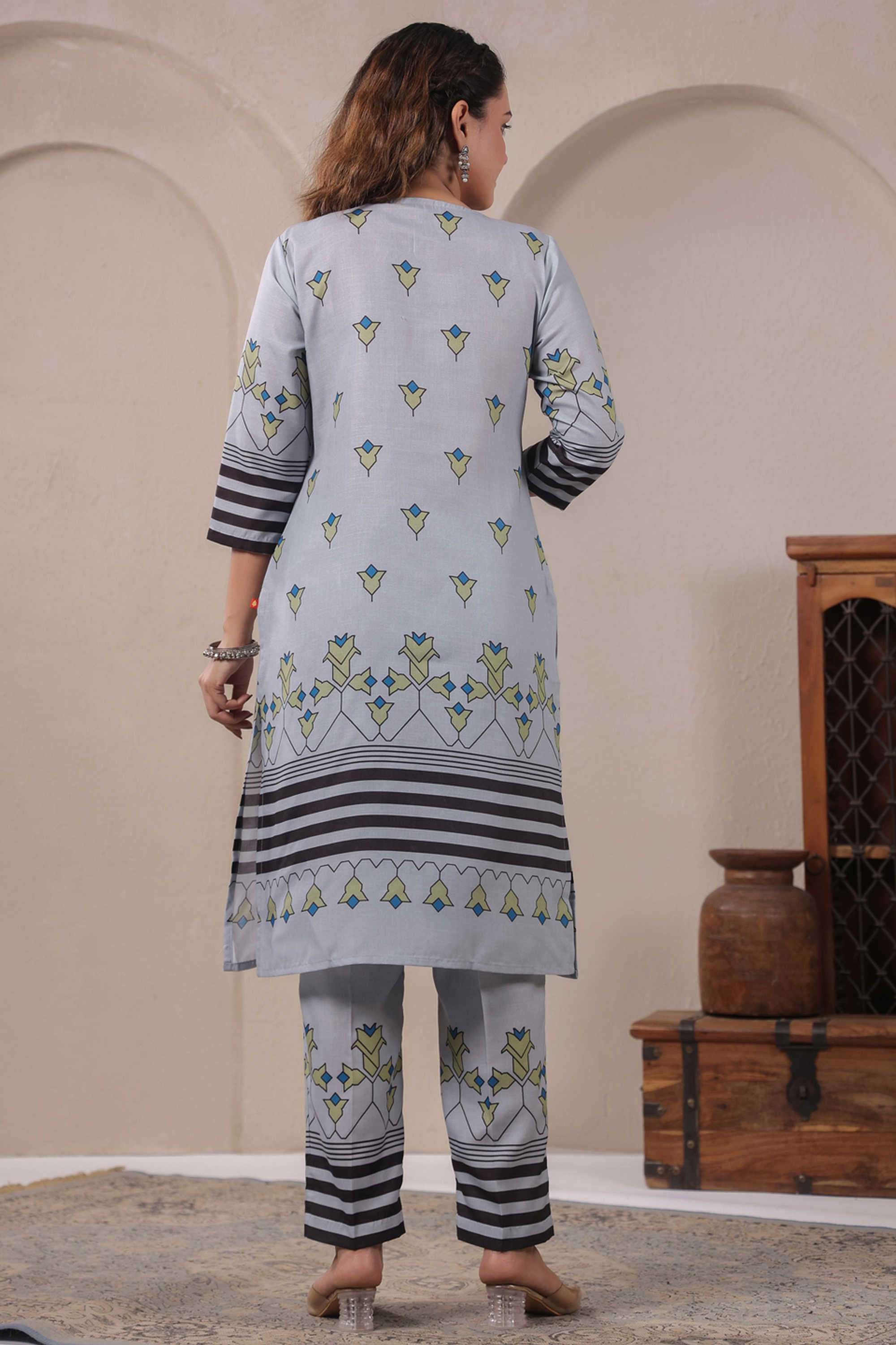 Printed-Cotton-Round-Neck-Women-s-Casual-Wear-Kurta-Set