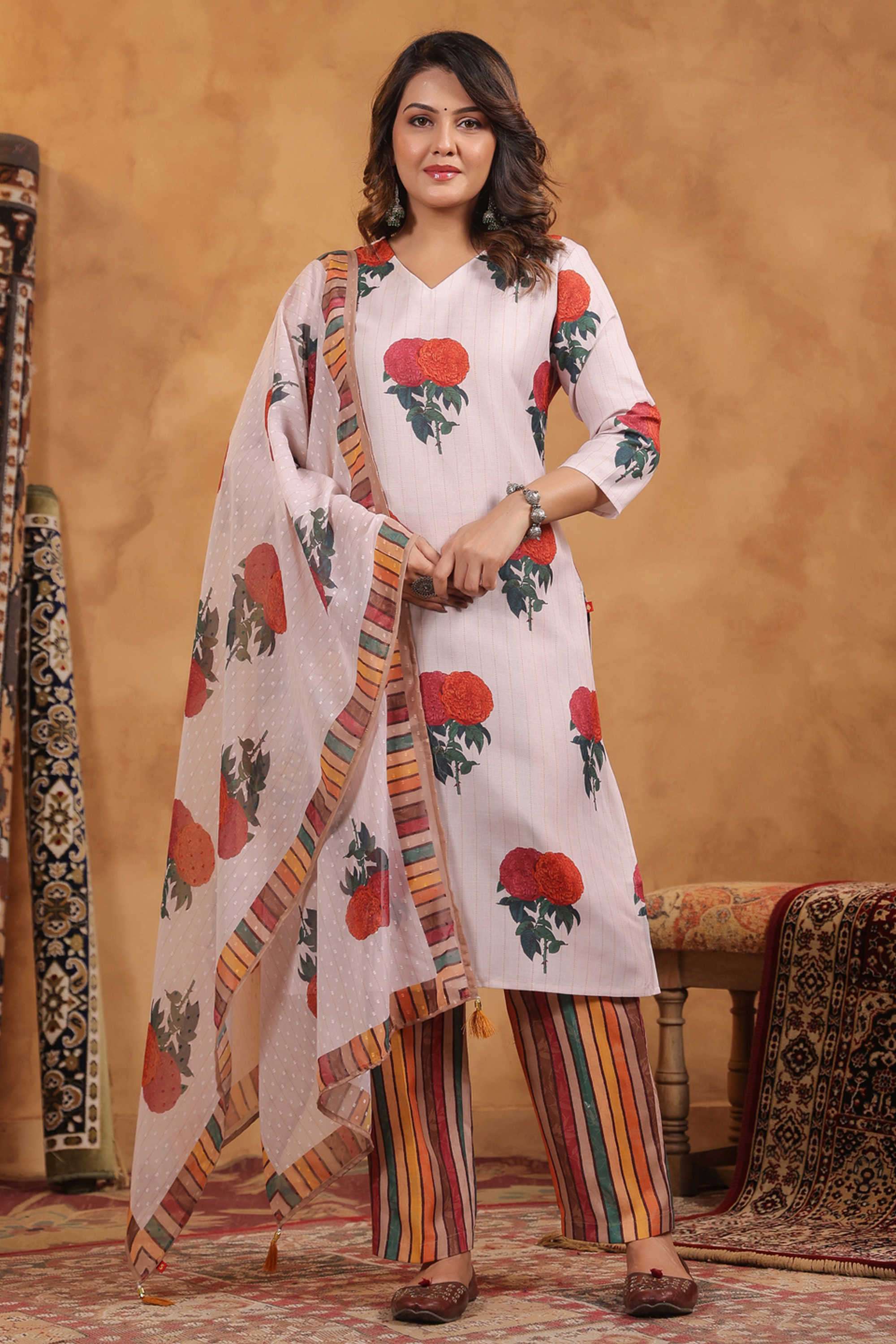 Printed-Cotton-Round-Neck-Women-s-Casual-Wear-Kurta-Set