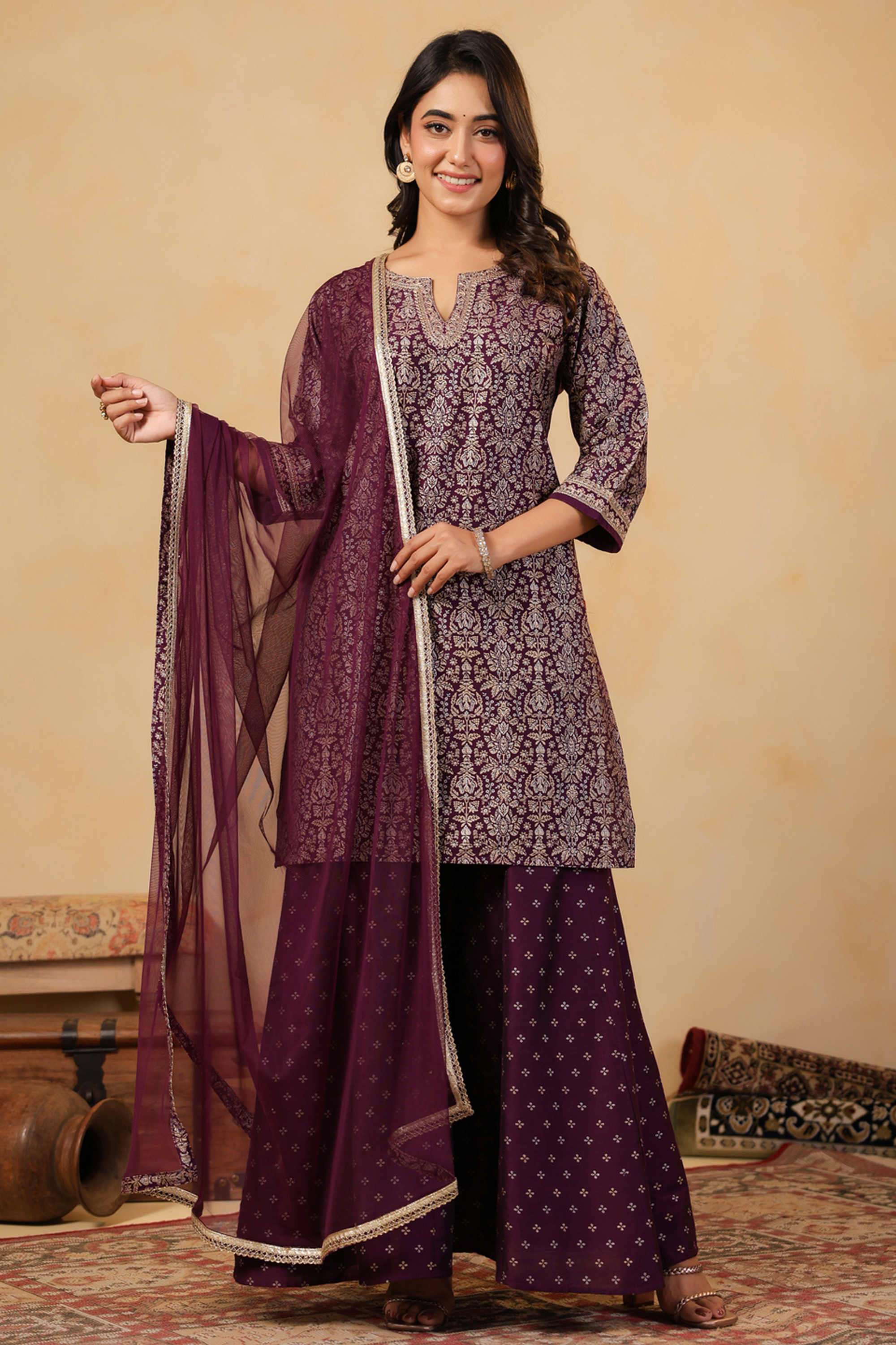 Printed-Silk-Round-Neck-Women-s-Festive-Wear-Kurta