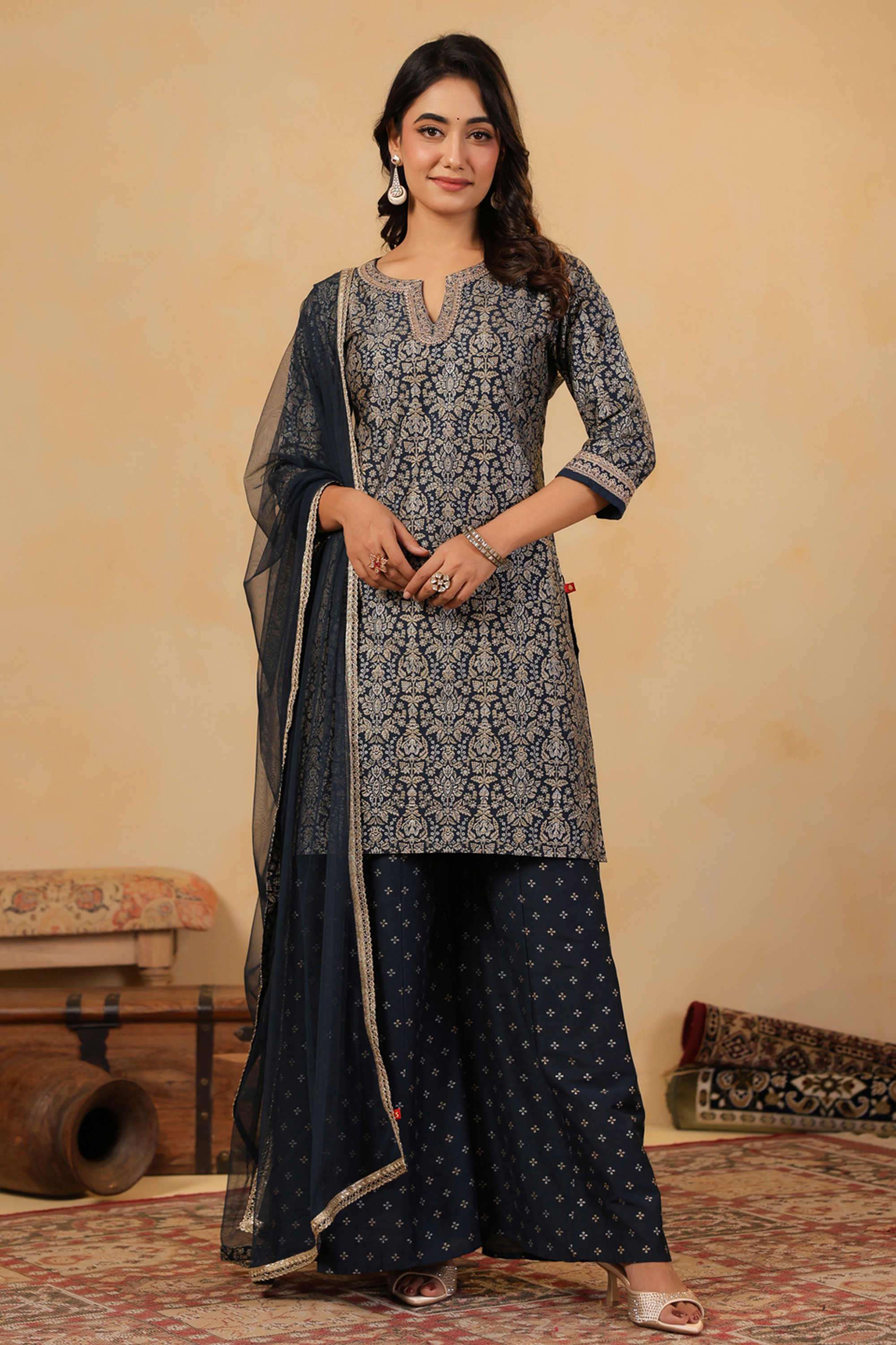 Printed-Silk-Round-Neck-Women-s-Festive-Wear-Kurta