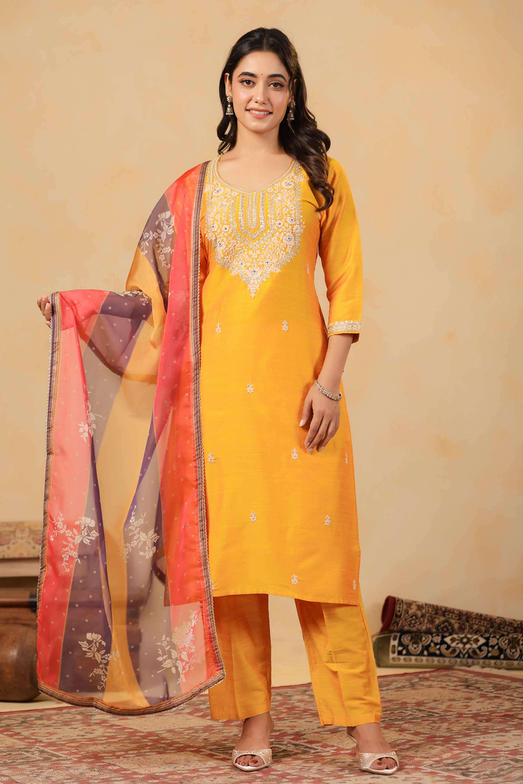 Printed-Silk-Round-Neck-Women-s-Festive-Wear-Kurta