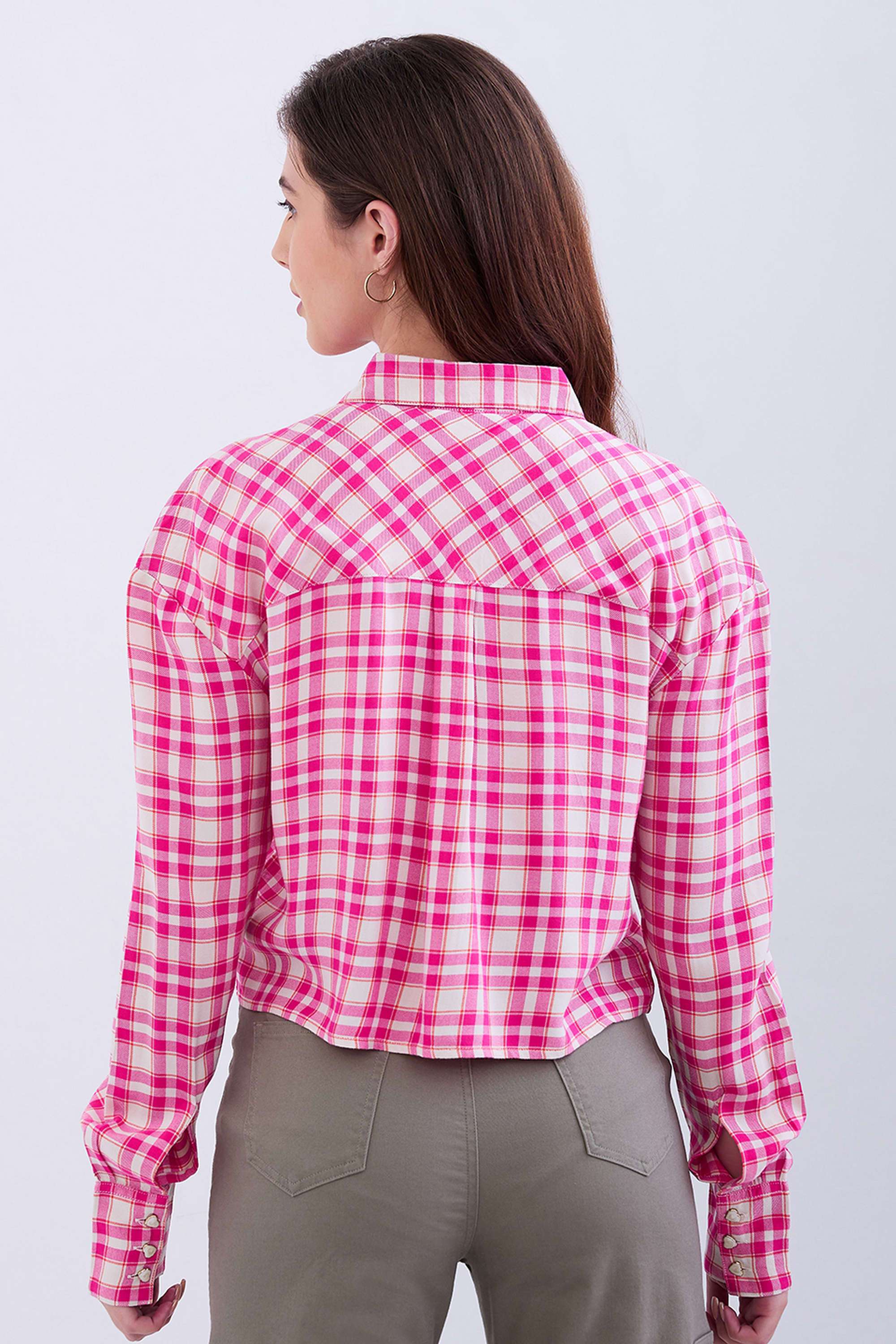 Checks-Classic-Collar-Blended-Fabric-Women-s-Casual-Wear-Shirt