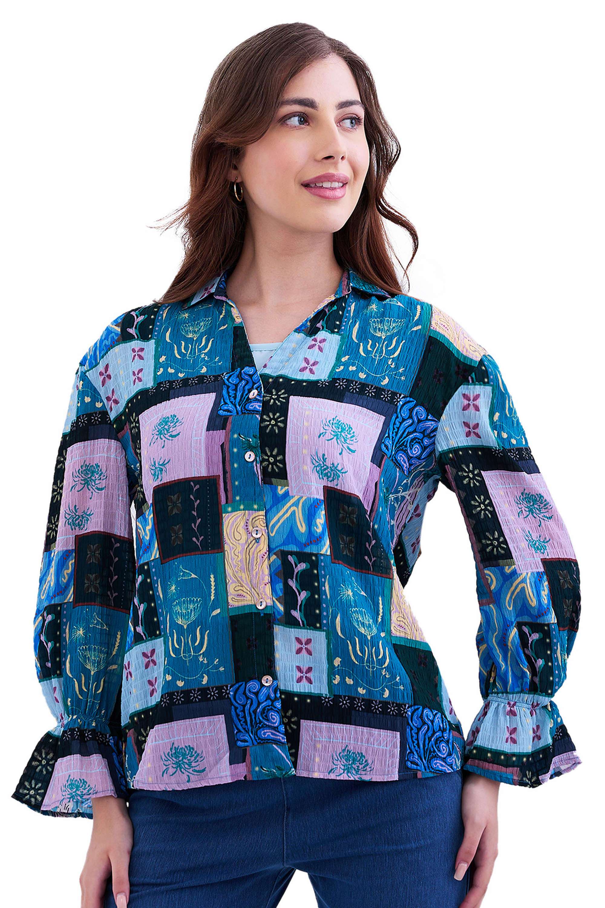 Printed-Classic-Collar-Blended-Fabric-Women-s-Casual-Wear-Shirt