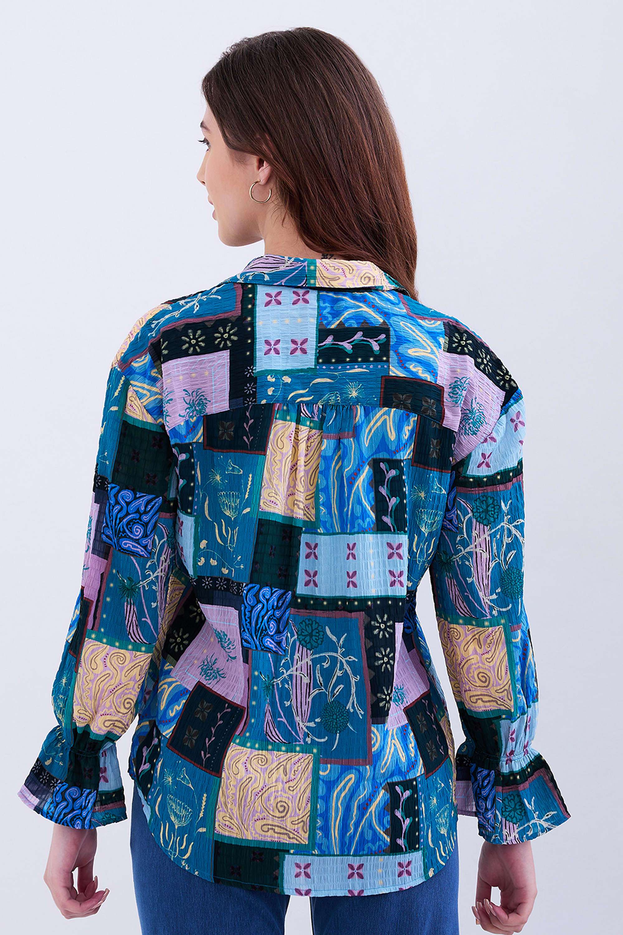 Printed-Classic-Collar-Blended-Fabric-Women-s-Casual-Wear-Shirt