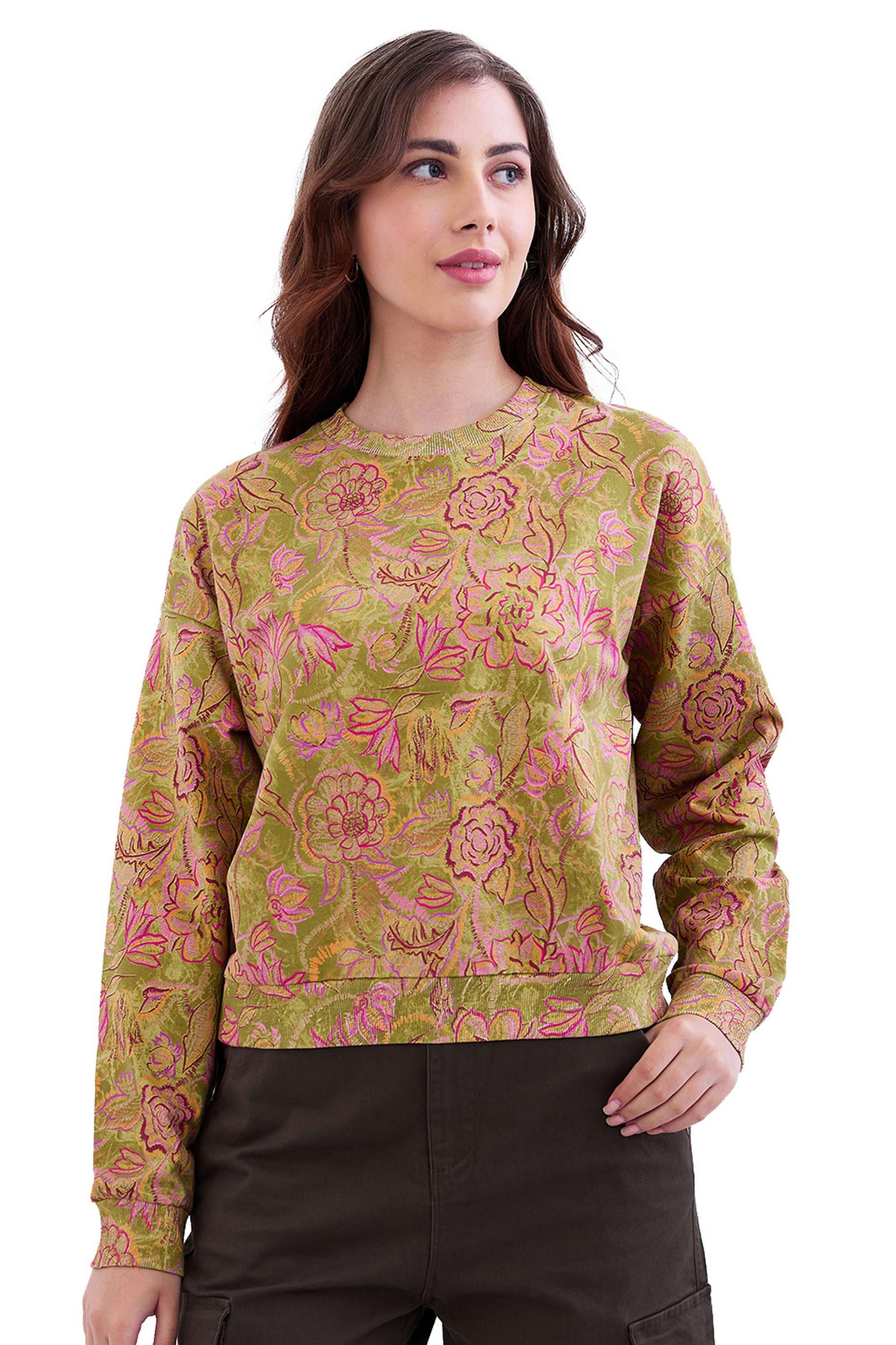 Floral-Round-Neck-Blended-Fabric-Women-s-Casual-Wear-Sweatshirt