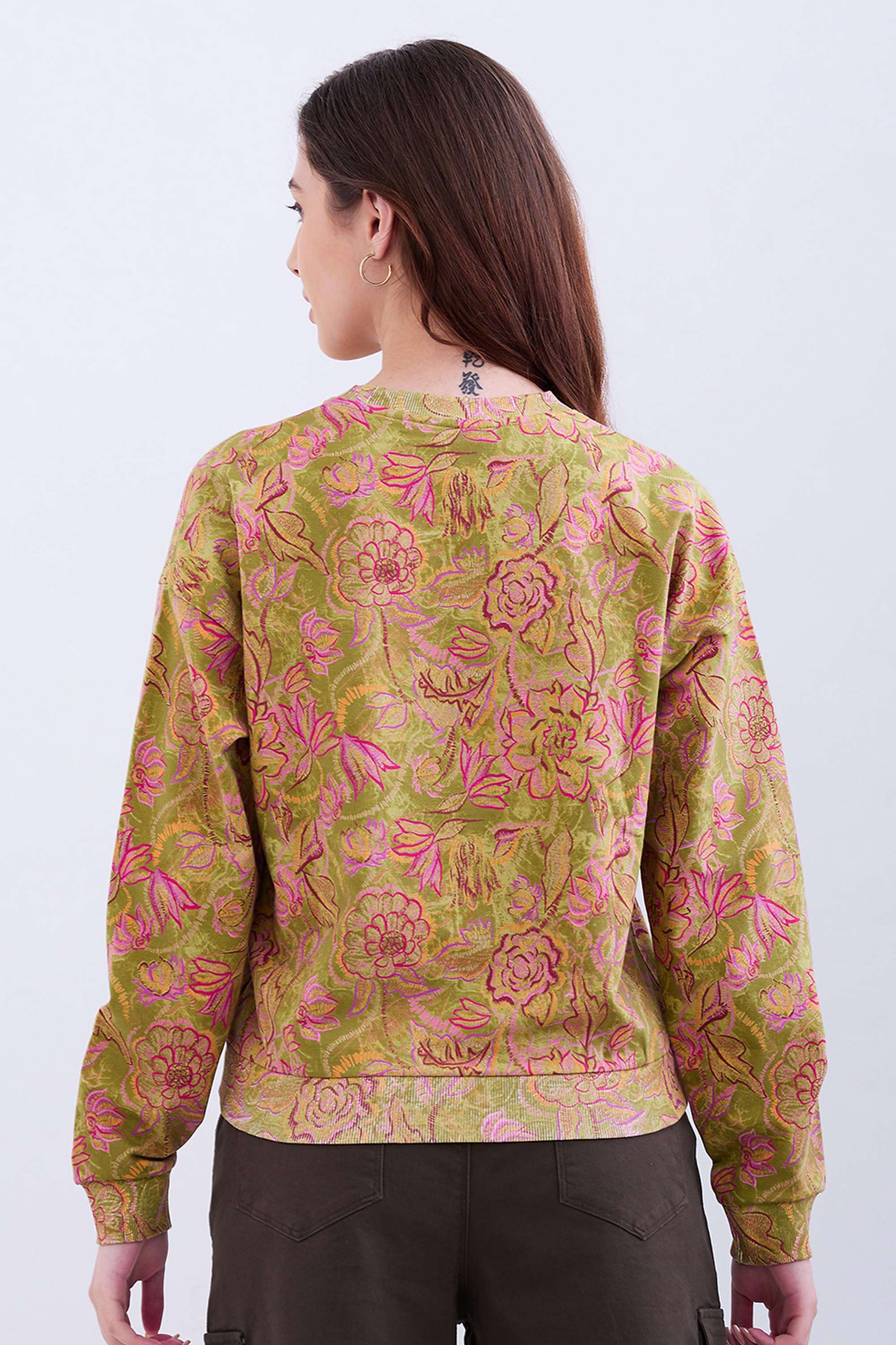 Floral-Round-Neck-Blended-Fabric-Women-s-Casual-Wear-Sweatshirt