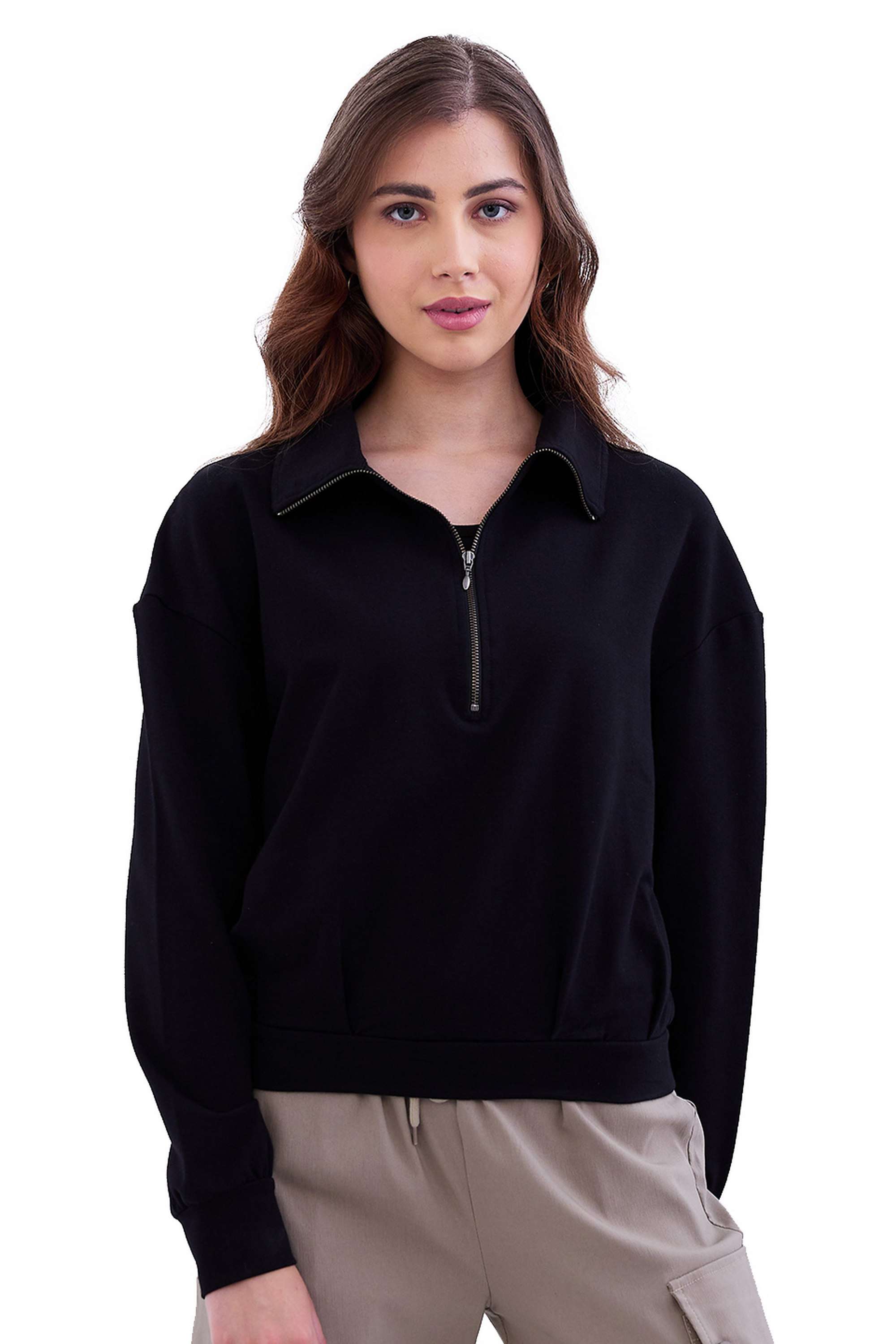 Solid-Cotton-Blend-Women-s-Casual-Wear-Sweatshirt