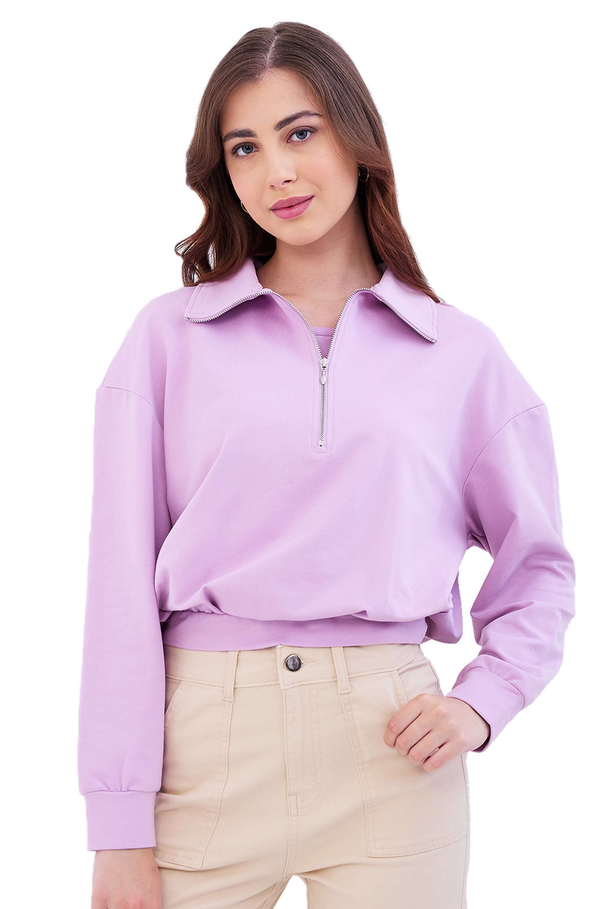 Solid-Cotton-Blend-Women-s-Casual-Wear-Sweatshirt