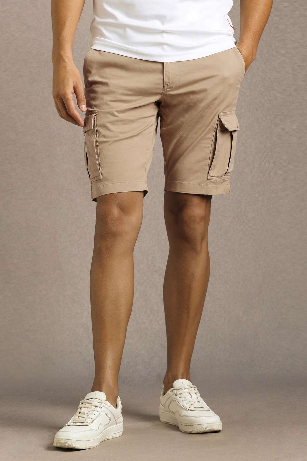 Solid-Cotton-Blend-Button-Men-s-Shorts