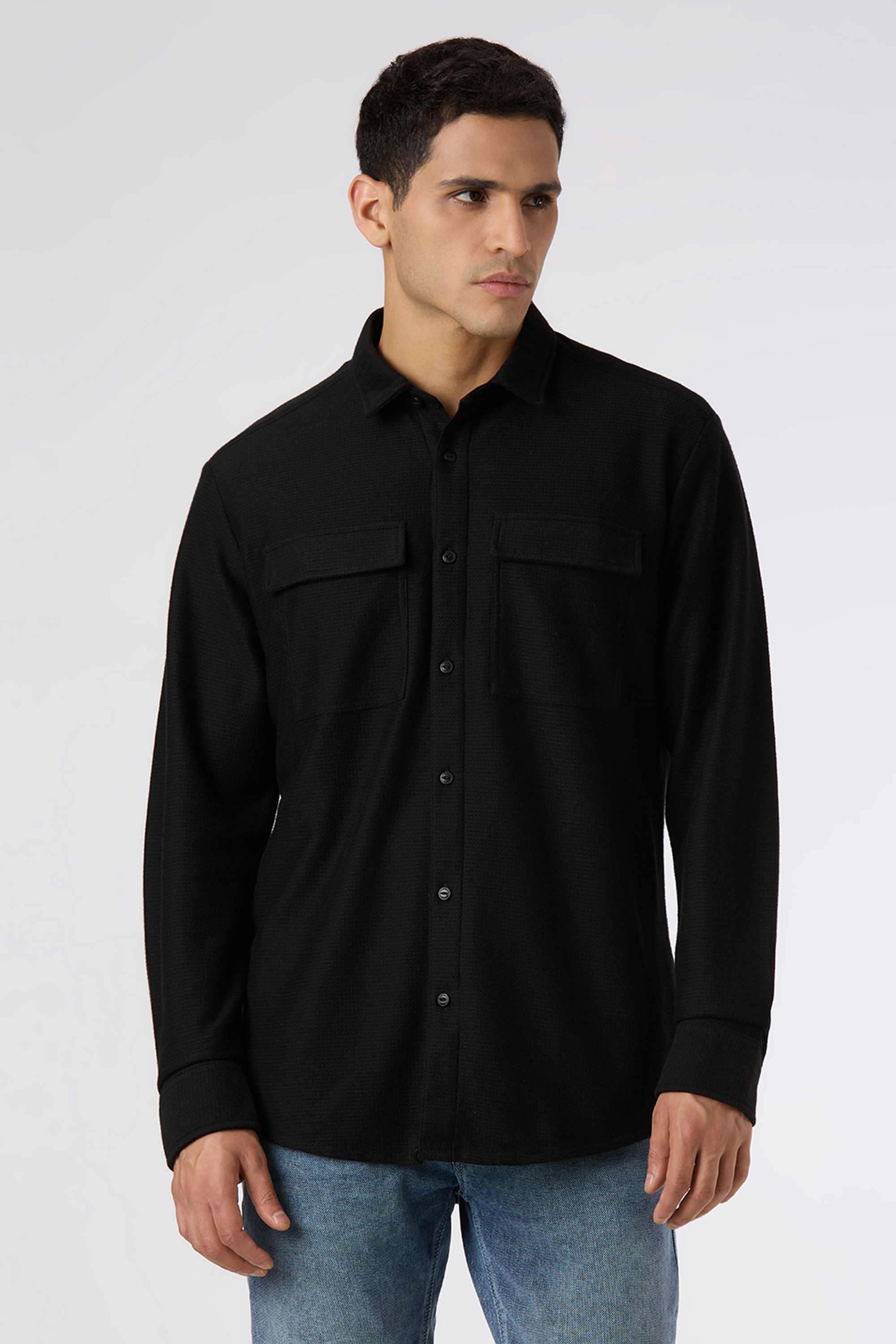 Solid-Poly-Cotton-Regular-Fit-Men-Casual-Shirt