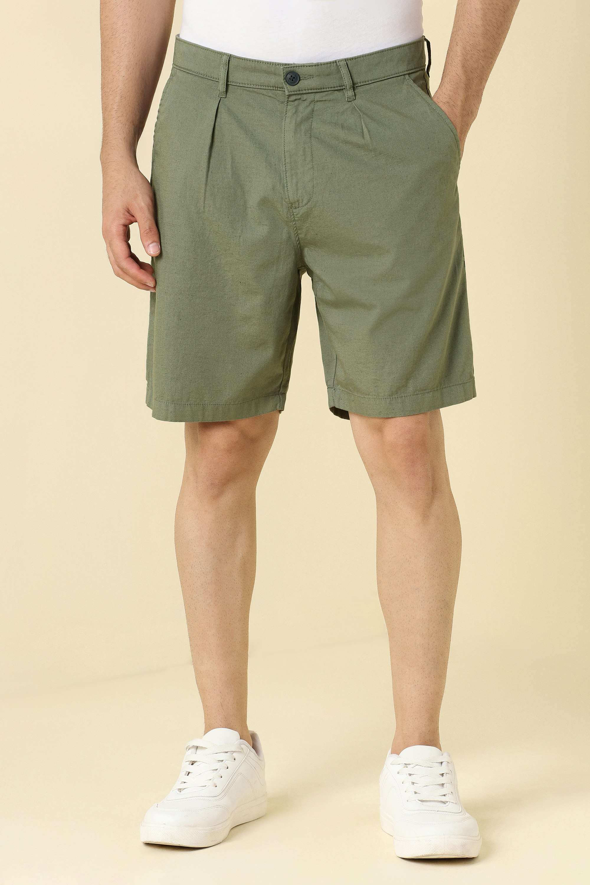 Solid-Cotton-Linen-Blend-Button-Men-s-Shorts