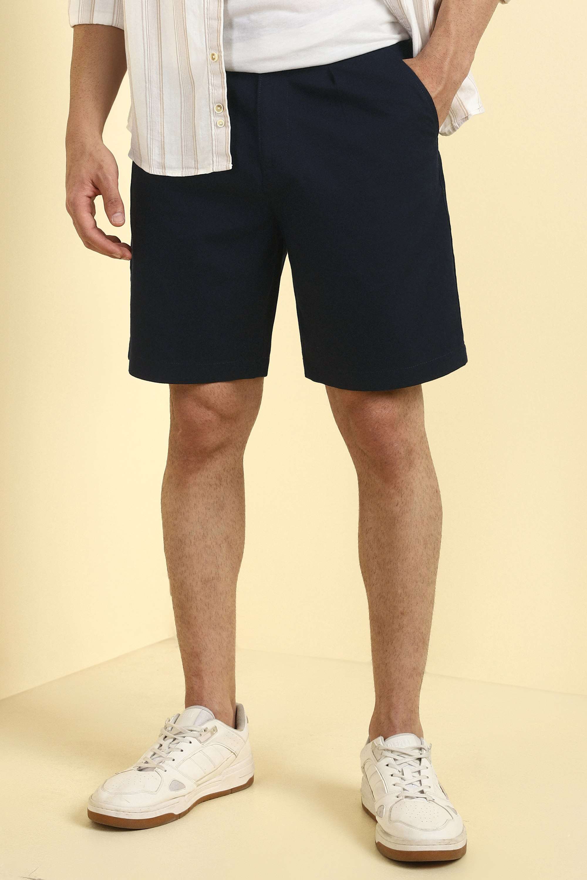 Solid-Cotton-Linen-Blend-Button-Men-s-Shorts