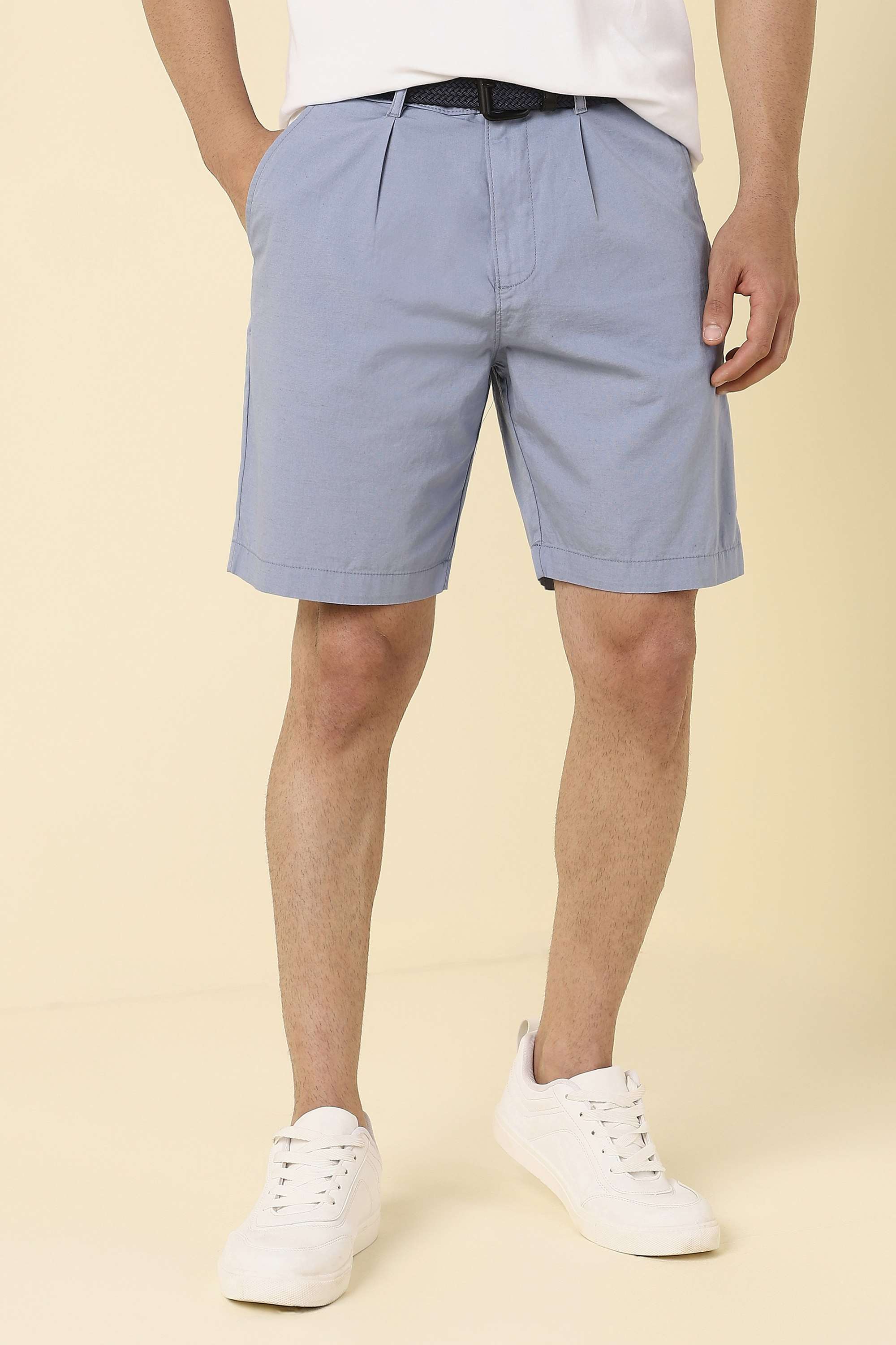 Solid-Cotton-Linen-Blend-Button-Men-s-Shorts