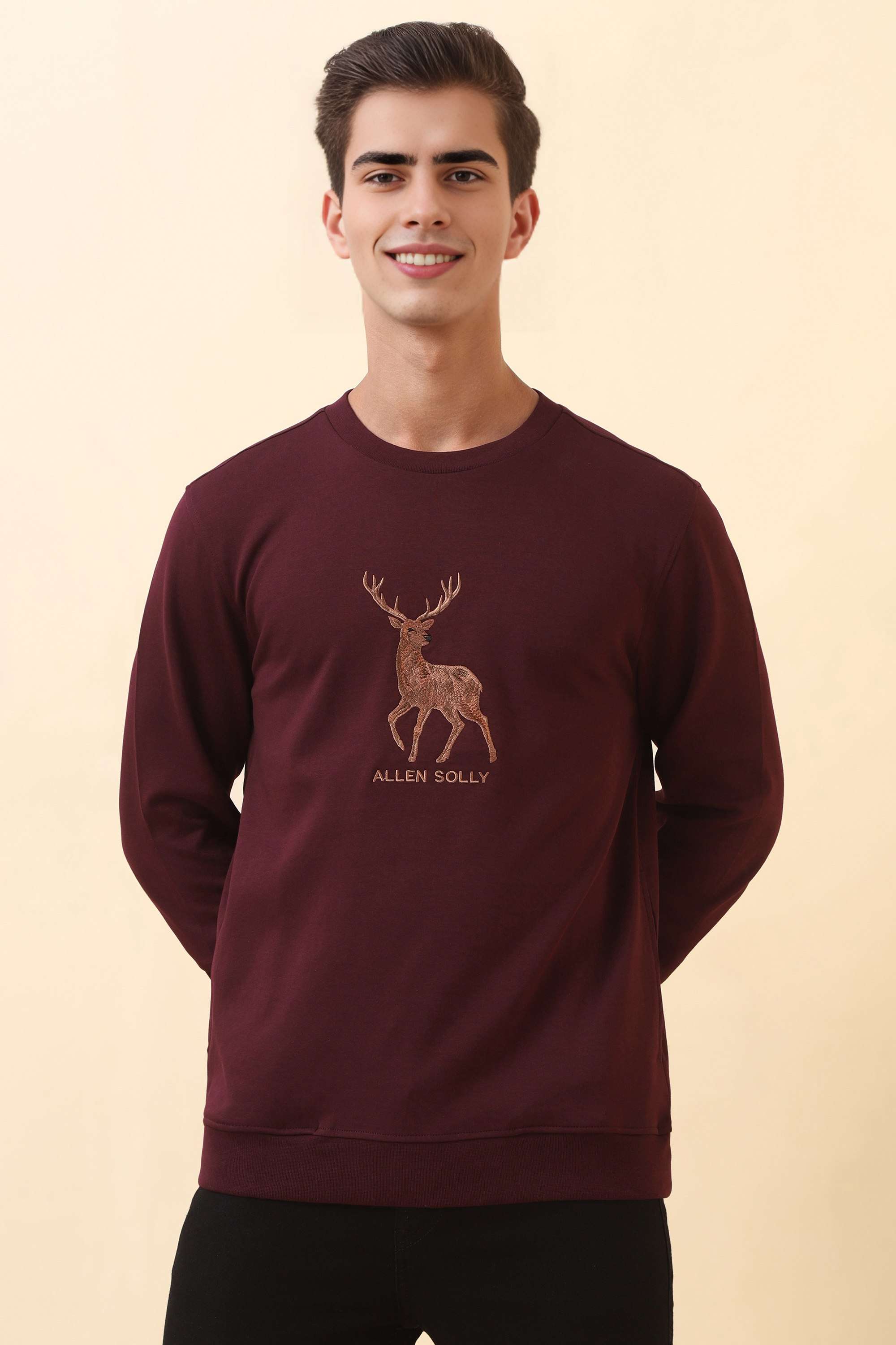 Solid-Polyester-Cotton-Round-Neck-Men-s-Sweatshirt