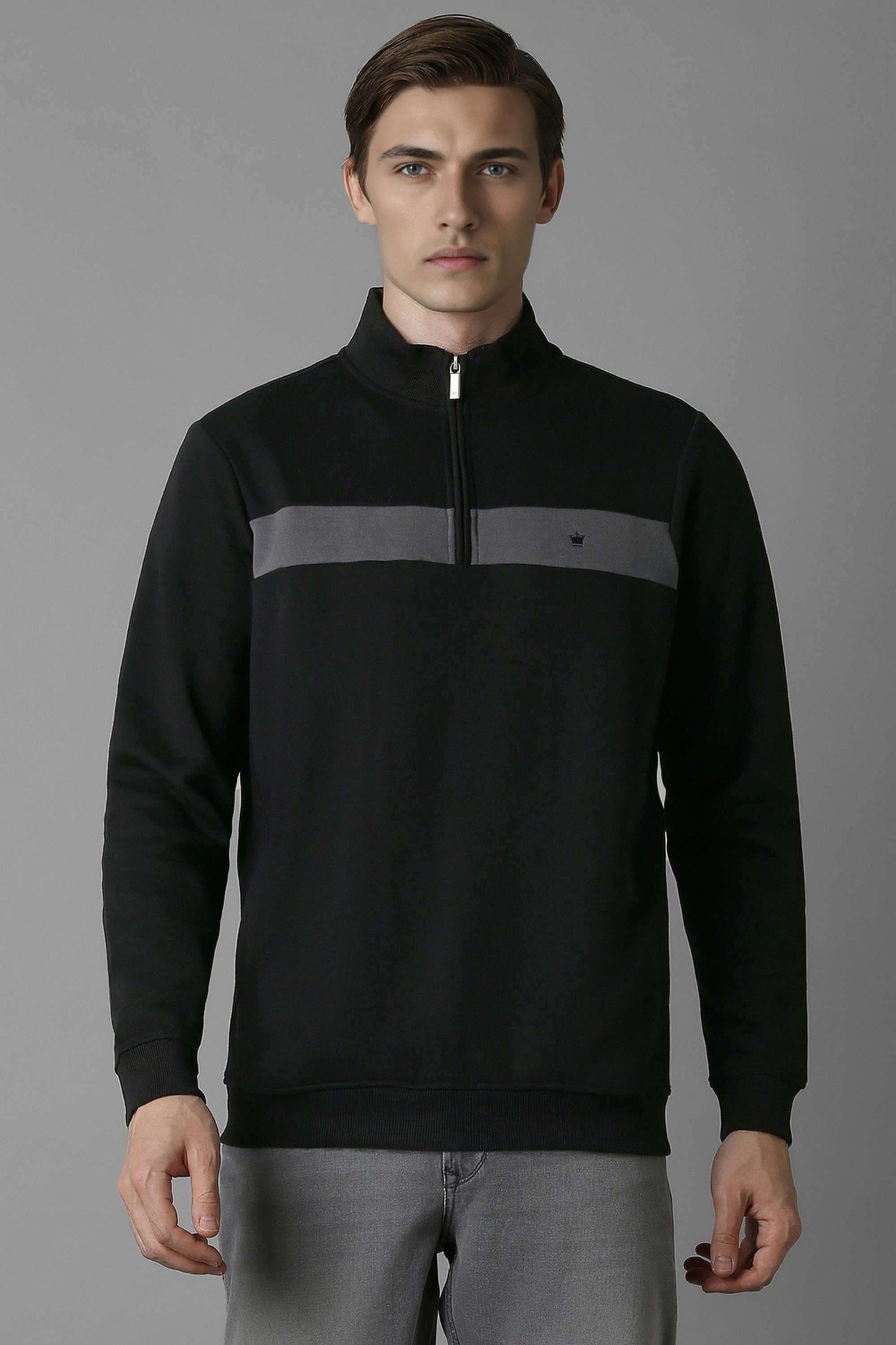 Solid-Polyester-Cotton-High-Neck-Men-s-Sweatshirt
