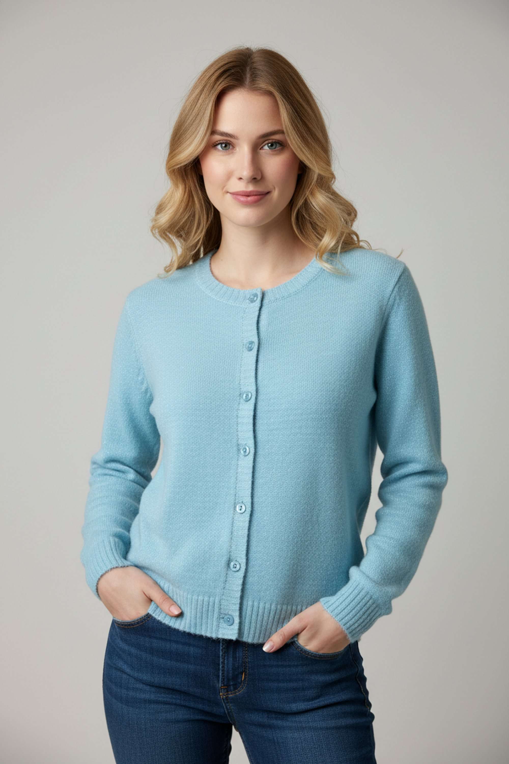 Solid-Round-Neck-Blended-Fabric-Women-s-Cardigan