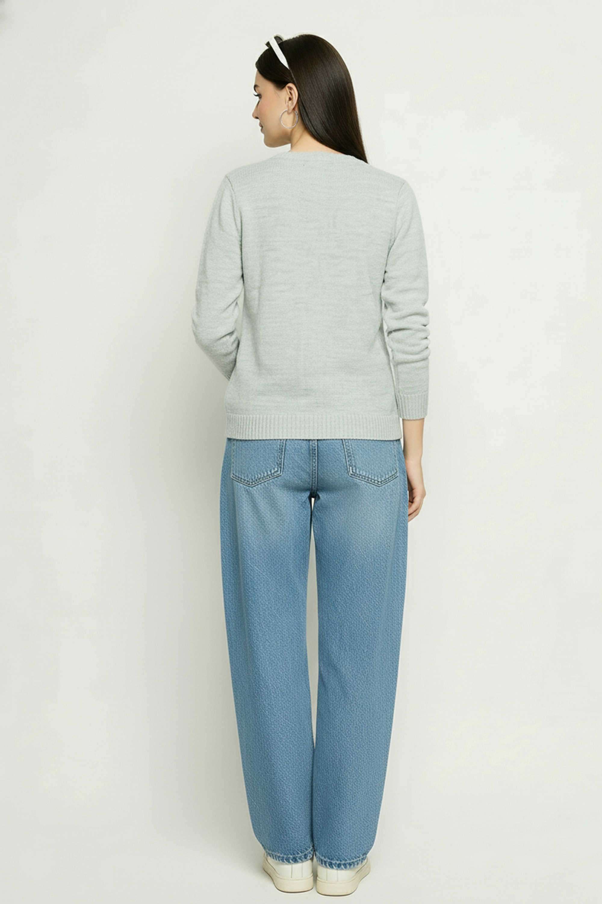 Solid-Round-Neck-Acrylic-Women-s-Cardigan
