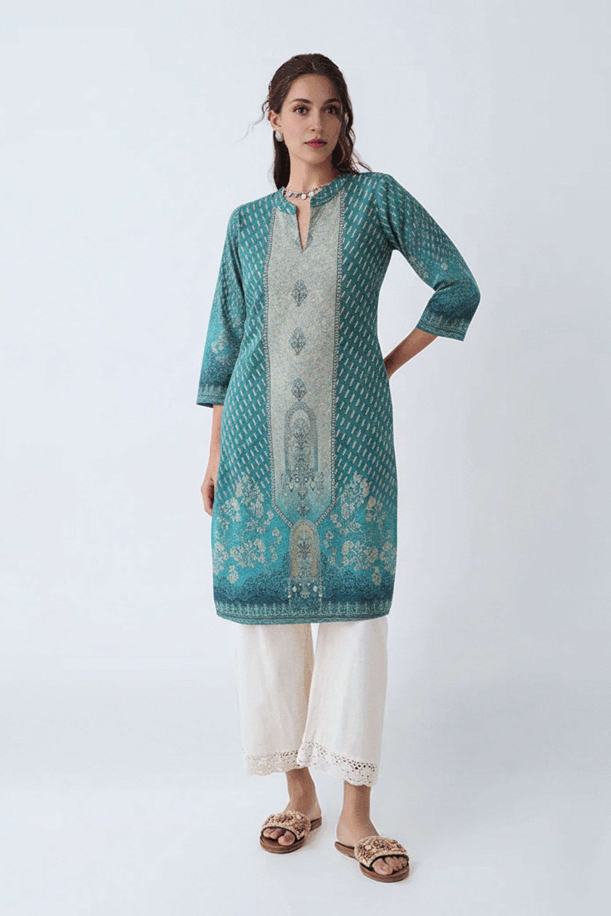 Solid-Blended-Fabric-Regular-Fit-Winter-Wear-Women-Kurta