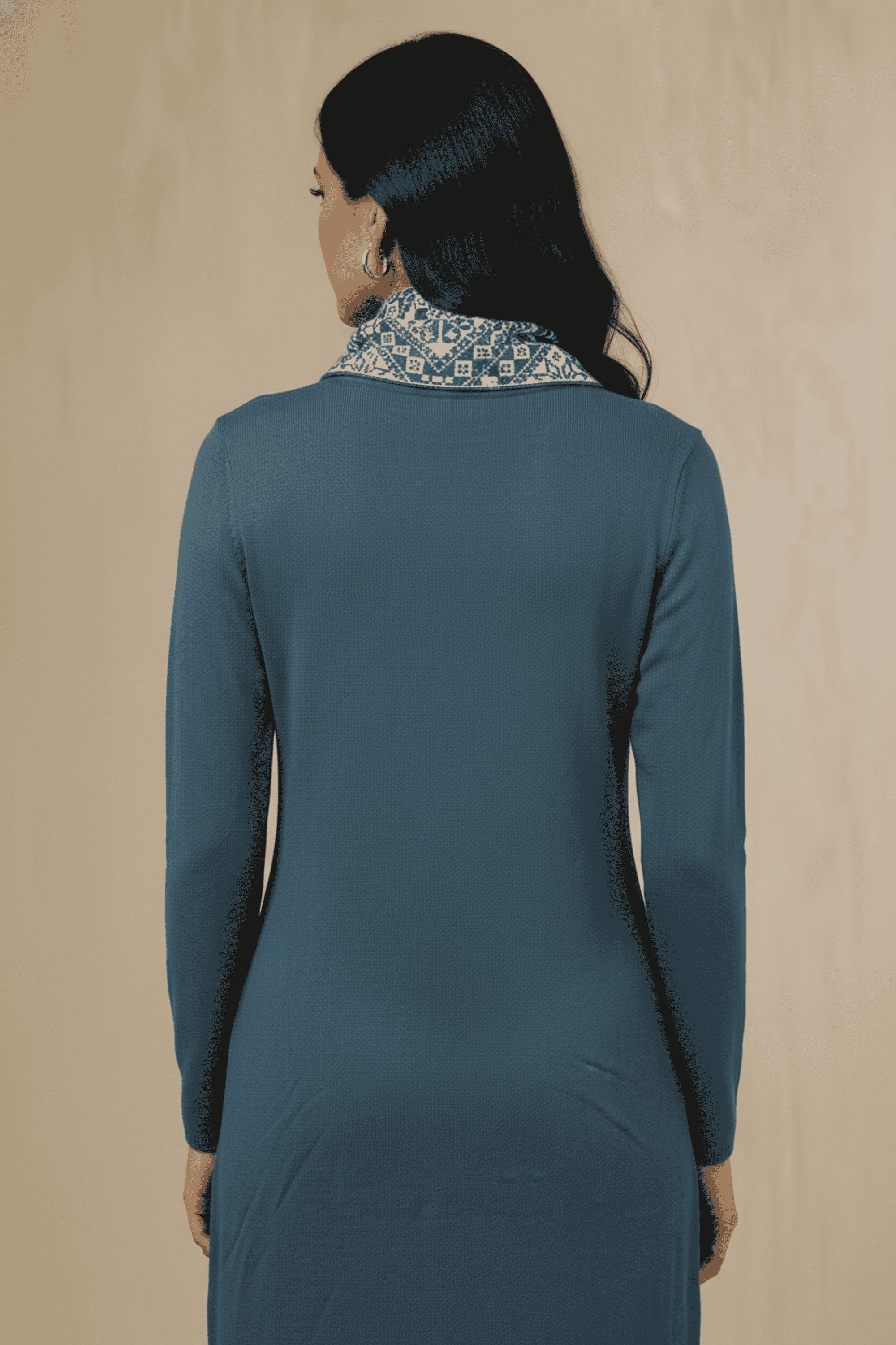 Solid-Round-Neck-Acrylic-Women-Dress