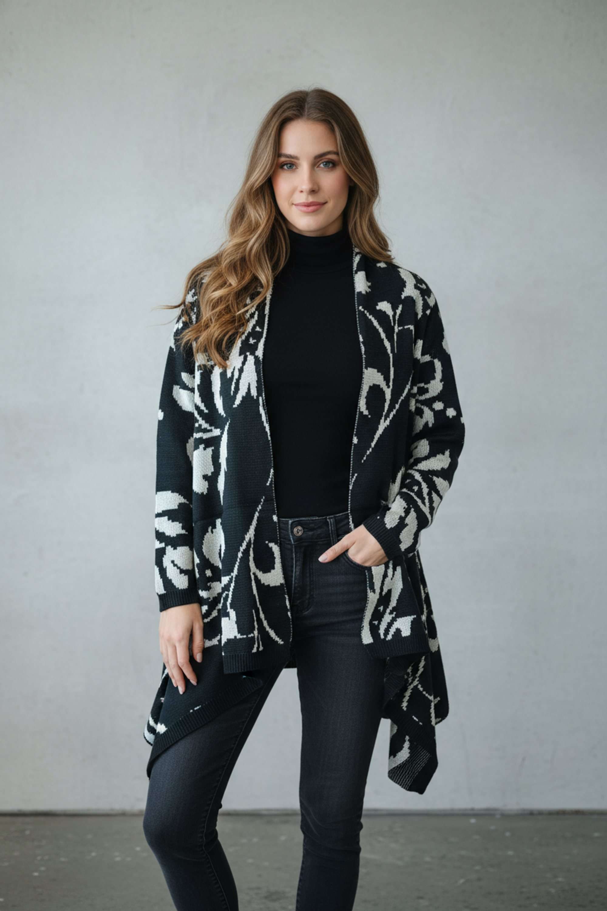 Floral-Henley-Blended-Fabric-Women-s-Casual-Wear-Shrug