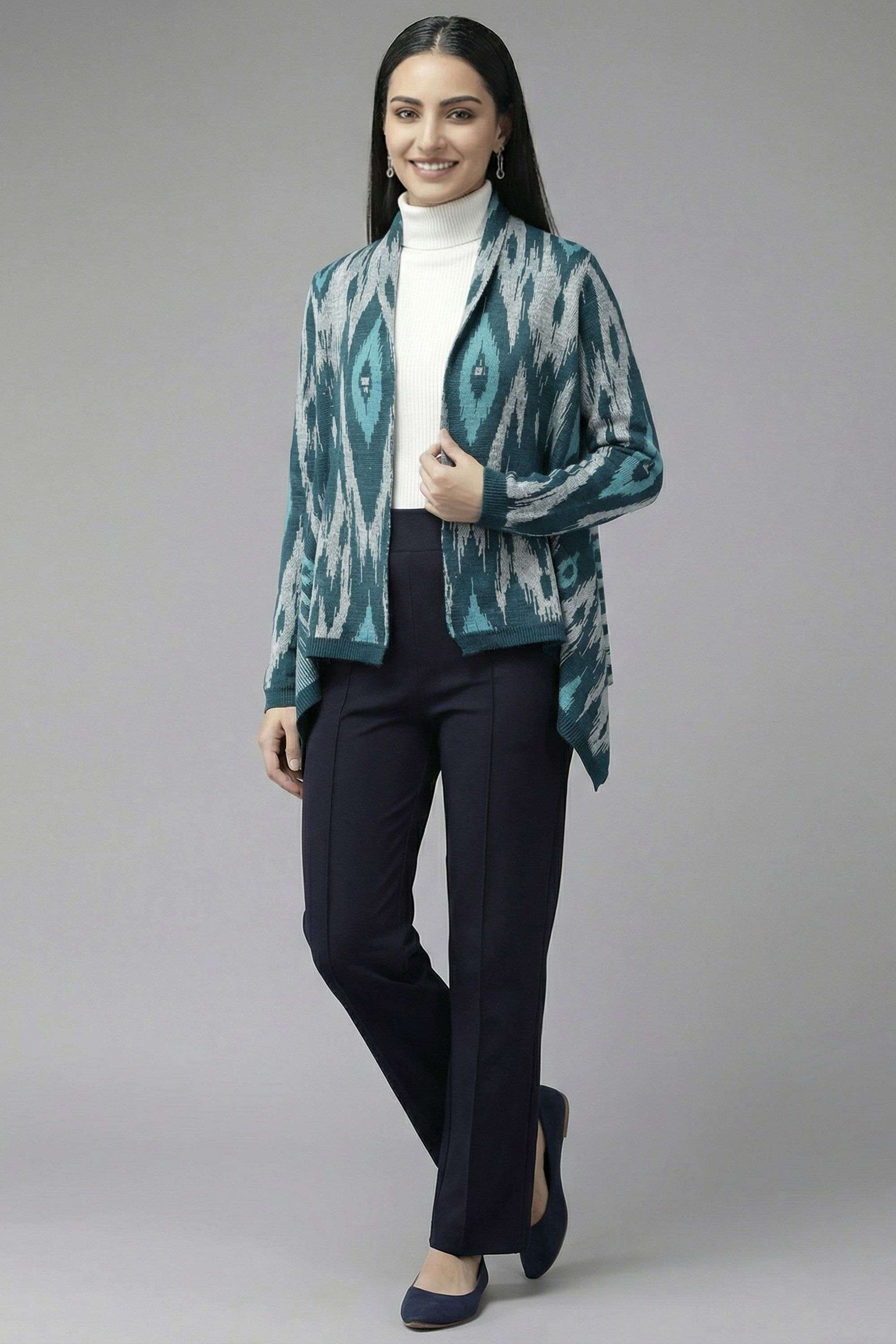 Solid-Collared-Blended-Fabric-Women-s-Casual-Wear-Shrug