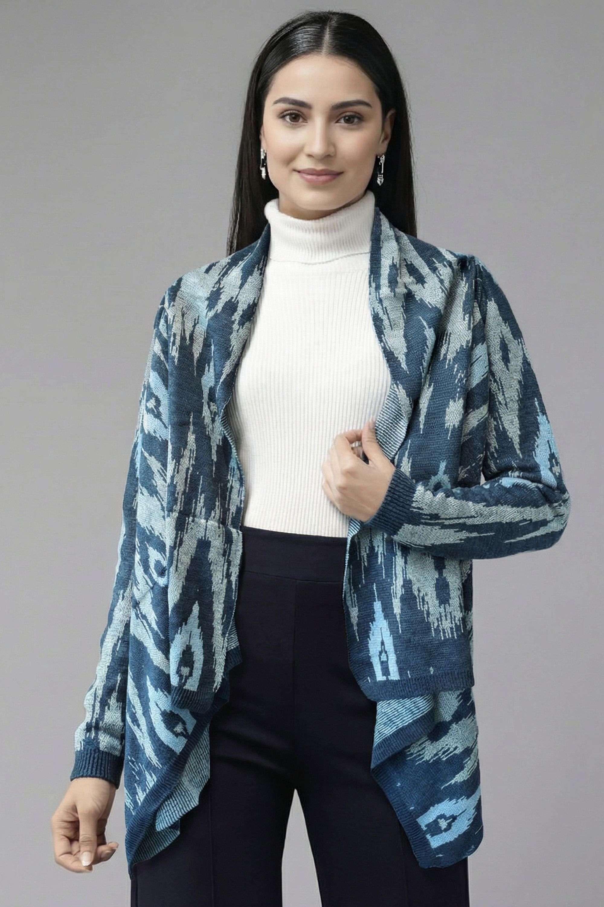 Solid-Collared-Blended-Fabric-Women-s-Casual-Wear-Shrug