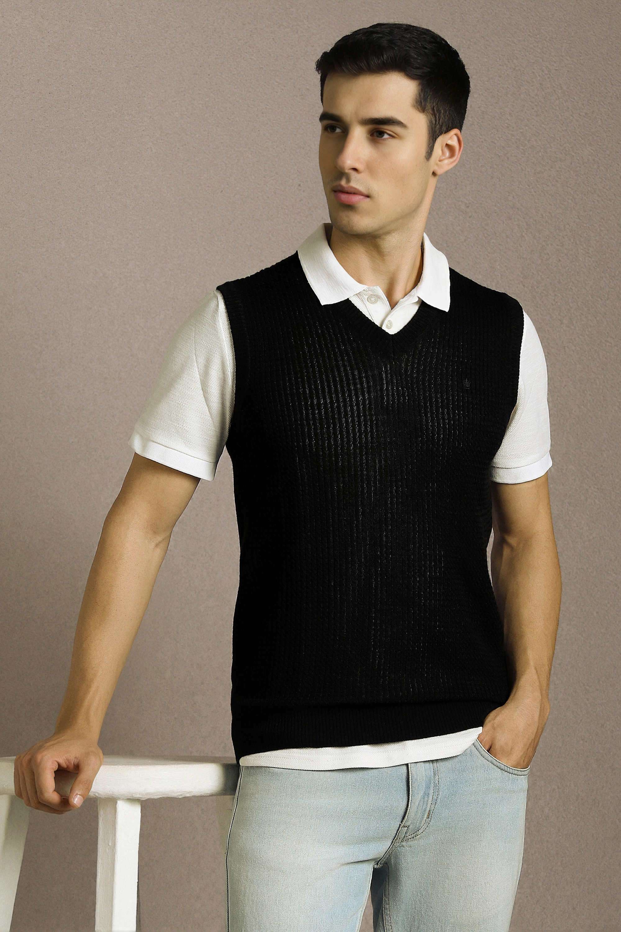 Textured-Acrylic-V-Neck-Men-s-Sweater