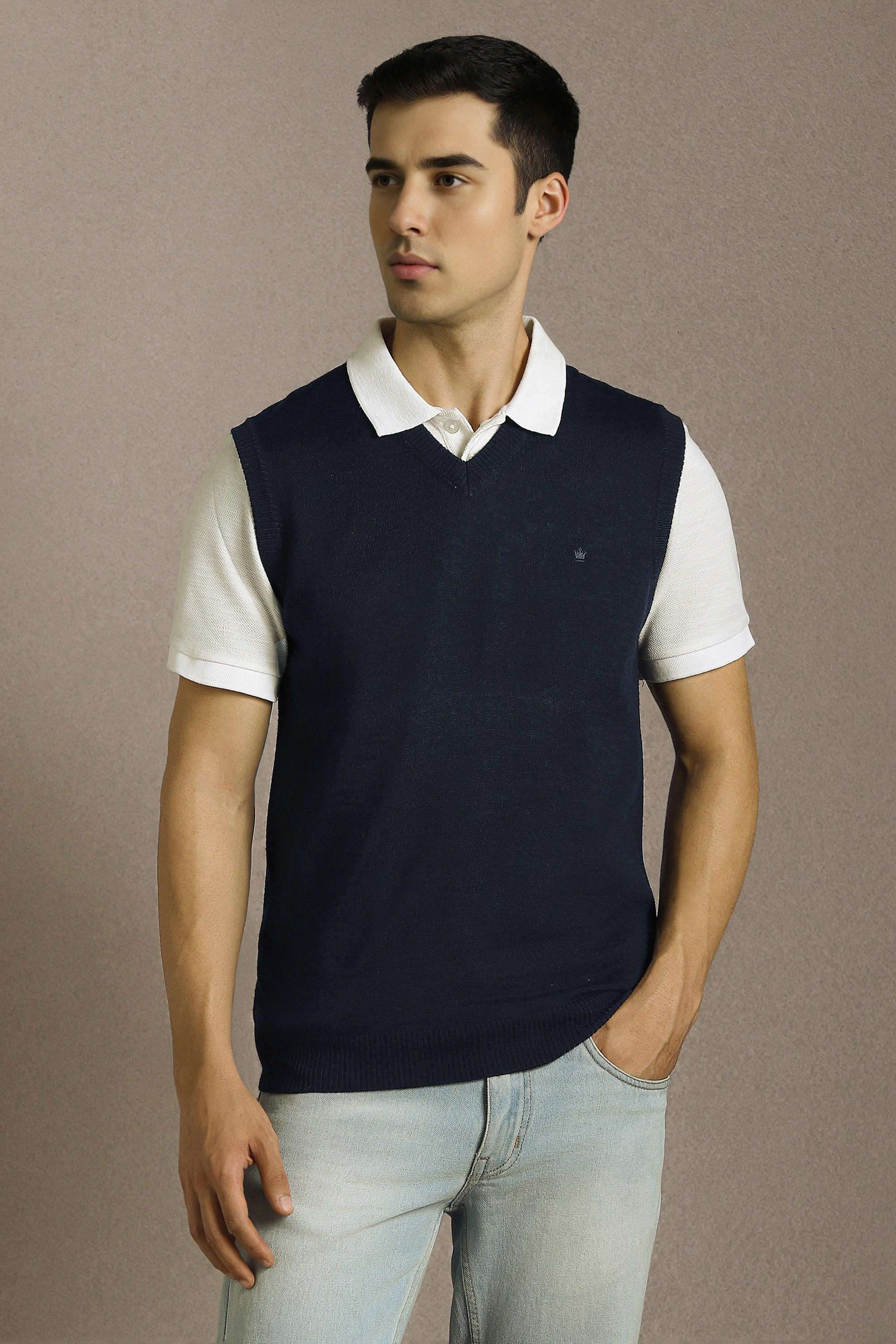 Solid-Acrylic-V-Neck-Men-s-Sweater