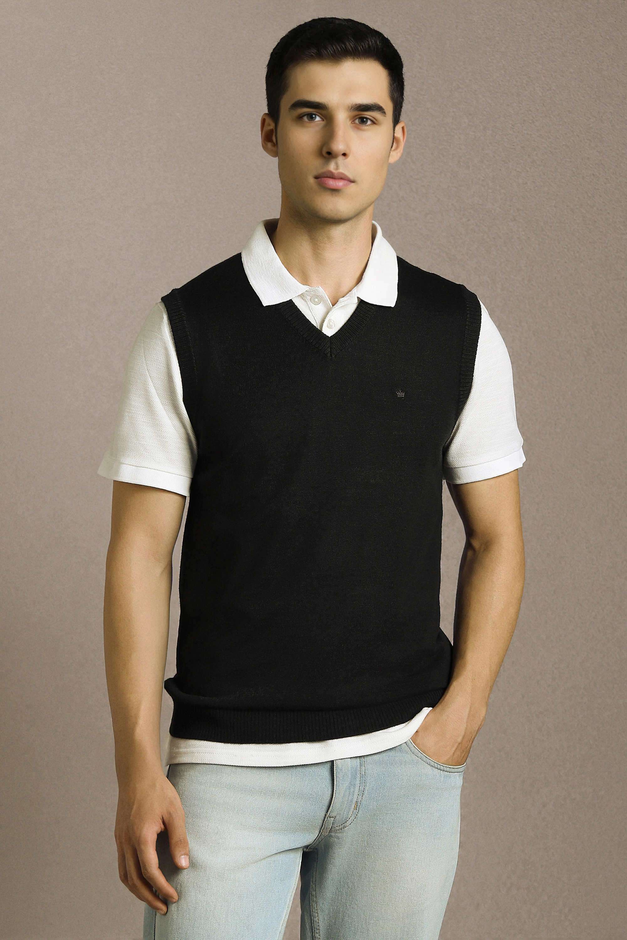 Solid-Acrylic-V-Neck-Men-s-Sweater
