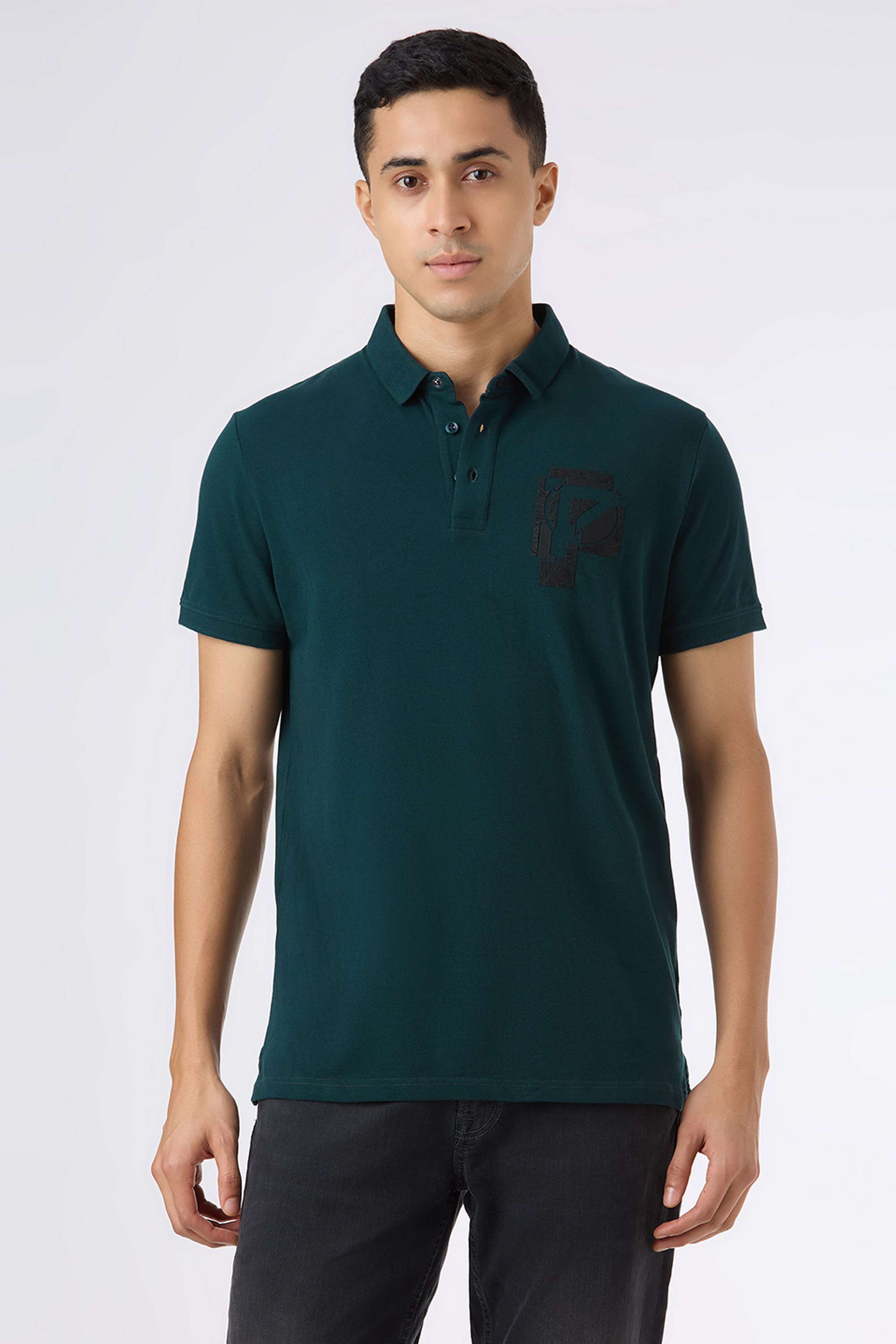 Geometric-Print-Cotton-Blend-Polo-Men-s-T-Shirt