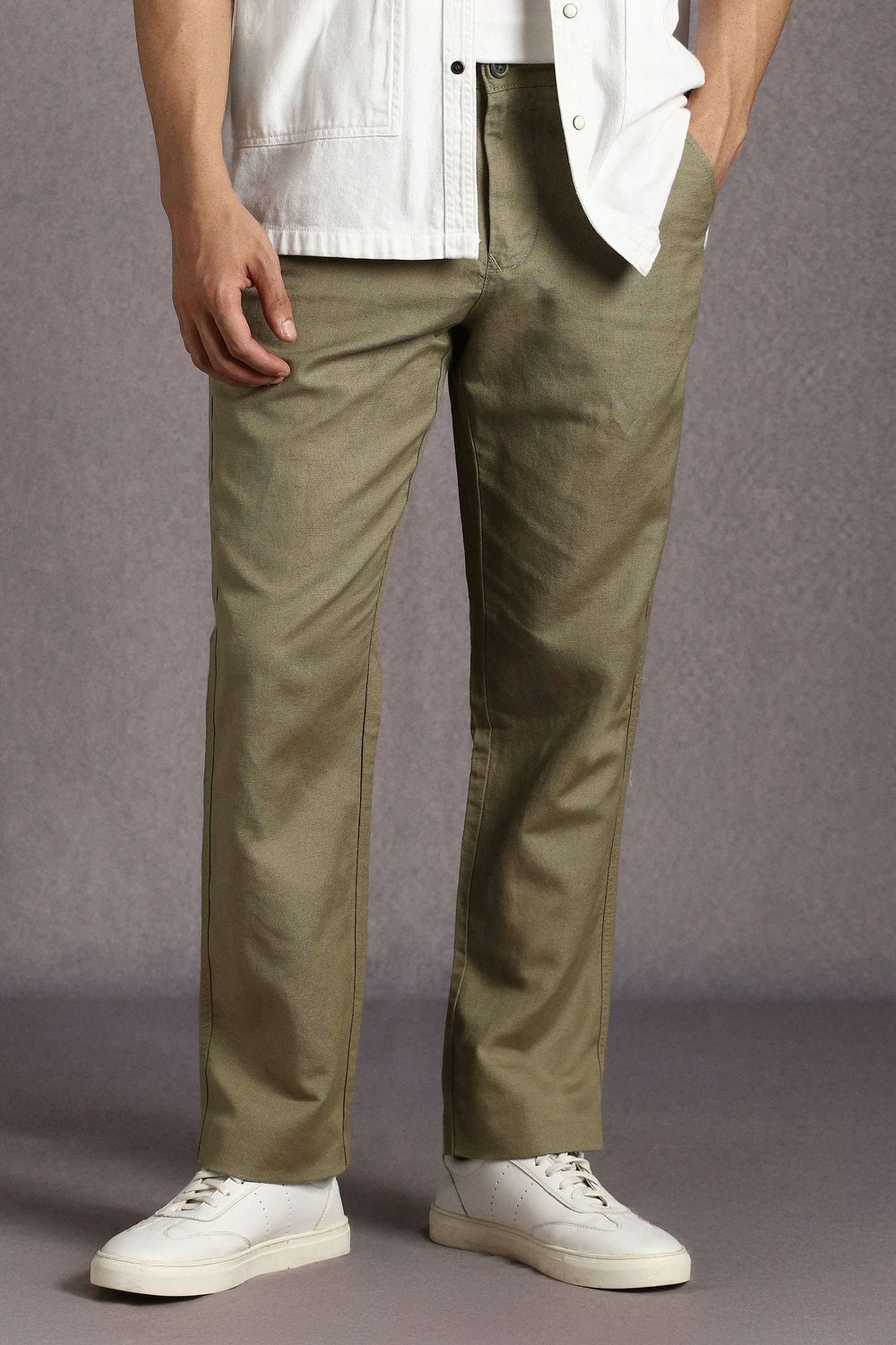 Solid-Cotton-Blend-Regular-Fit-Men-s-Casual-Trousers