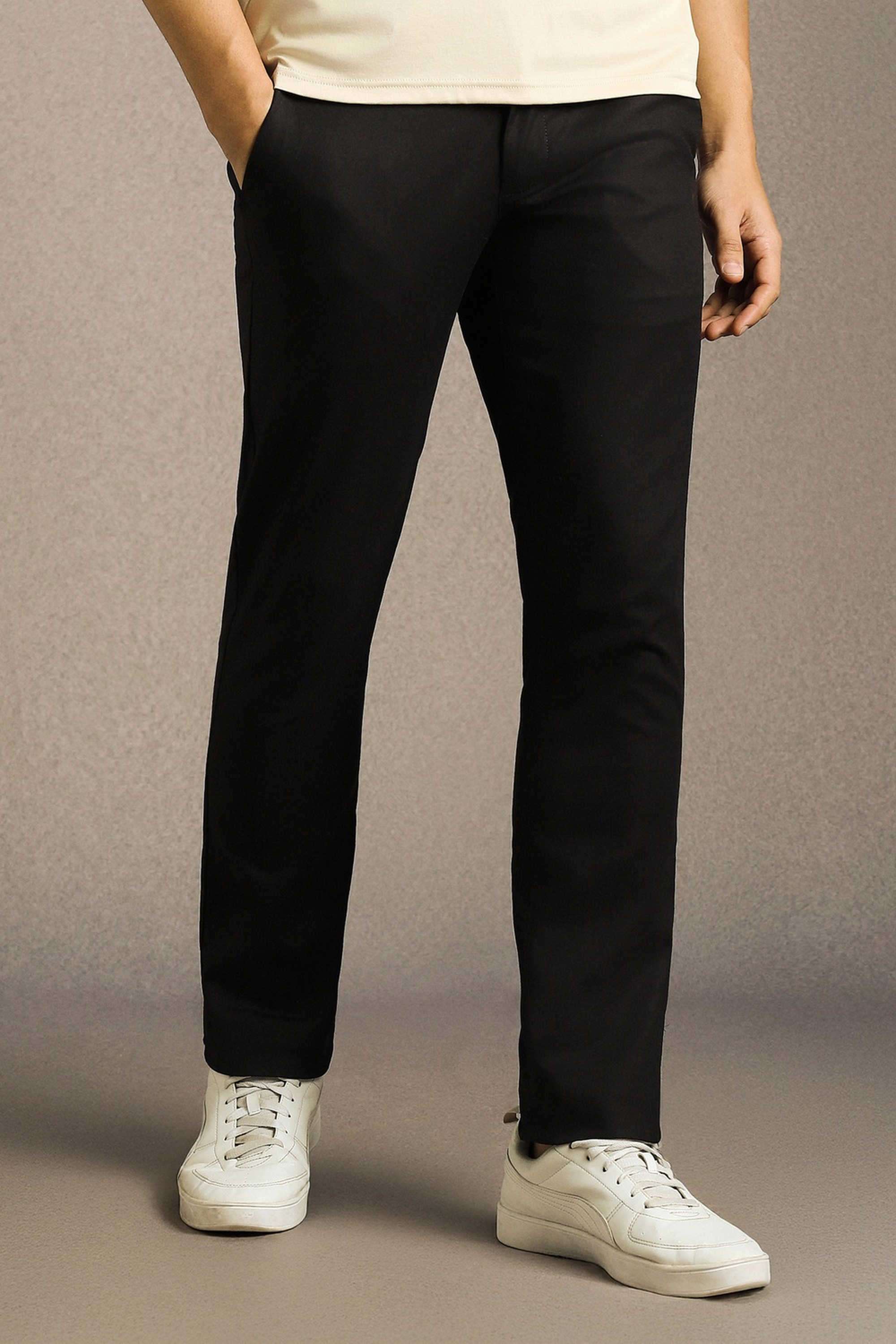 Solid-Cotton-Blend-Tapered-Fit-Men-Casual-Wear-Trouser