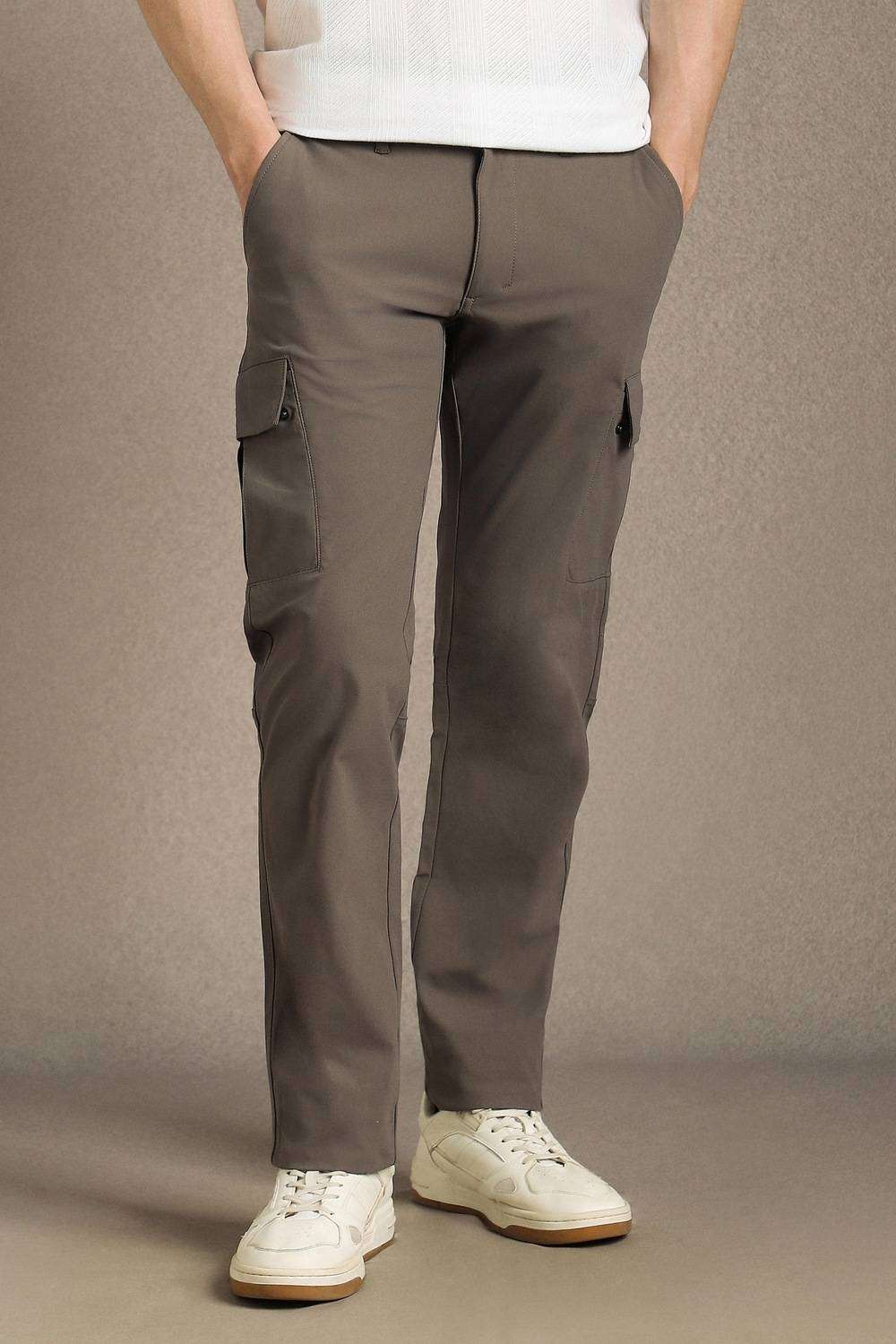 Solid-Polyester-Tapered-Fit-Men-s-Trousers