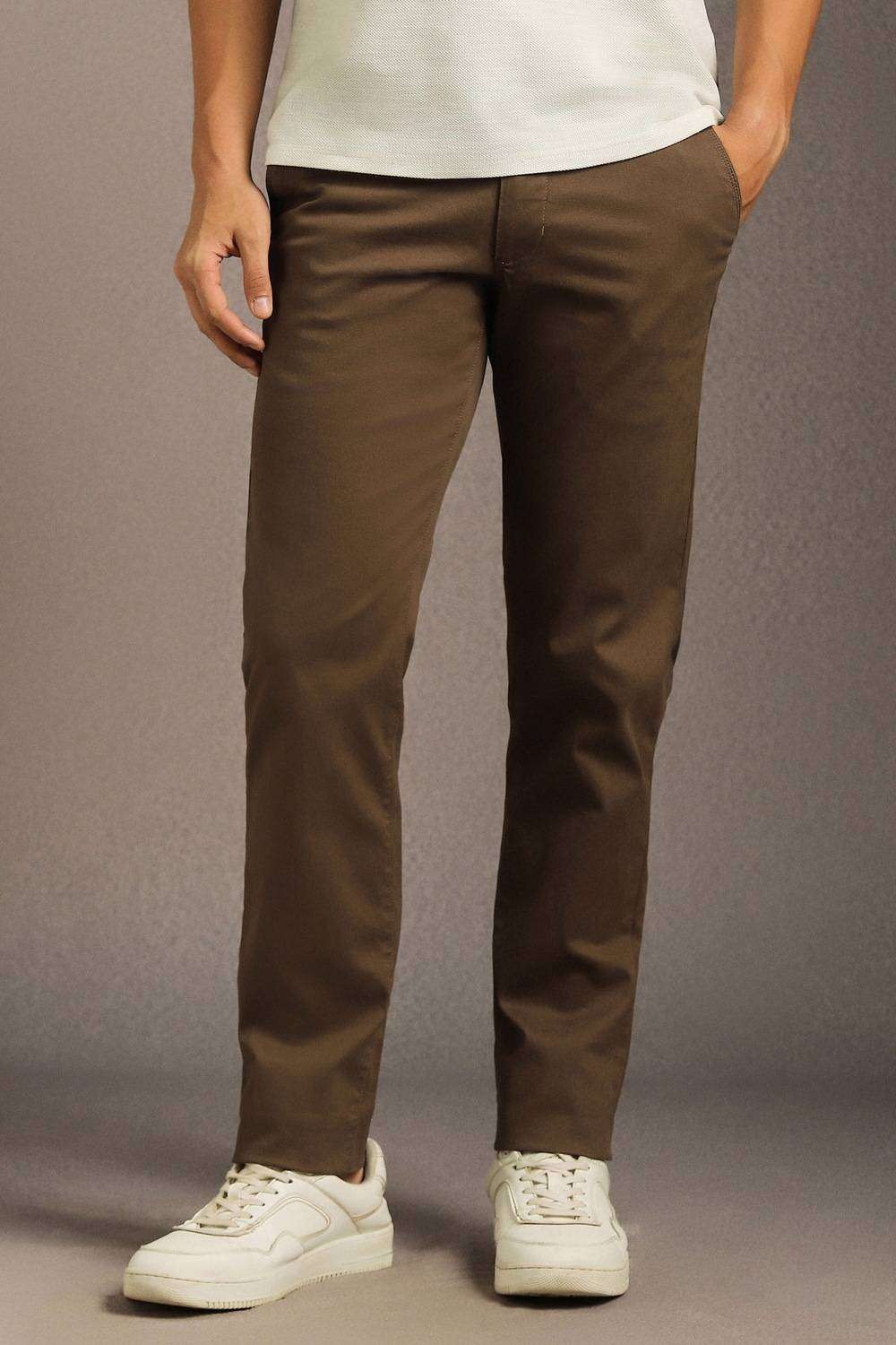 Solid-Cotton-Blend-Tapered-Fit-Men-s-Trousers