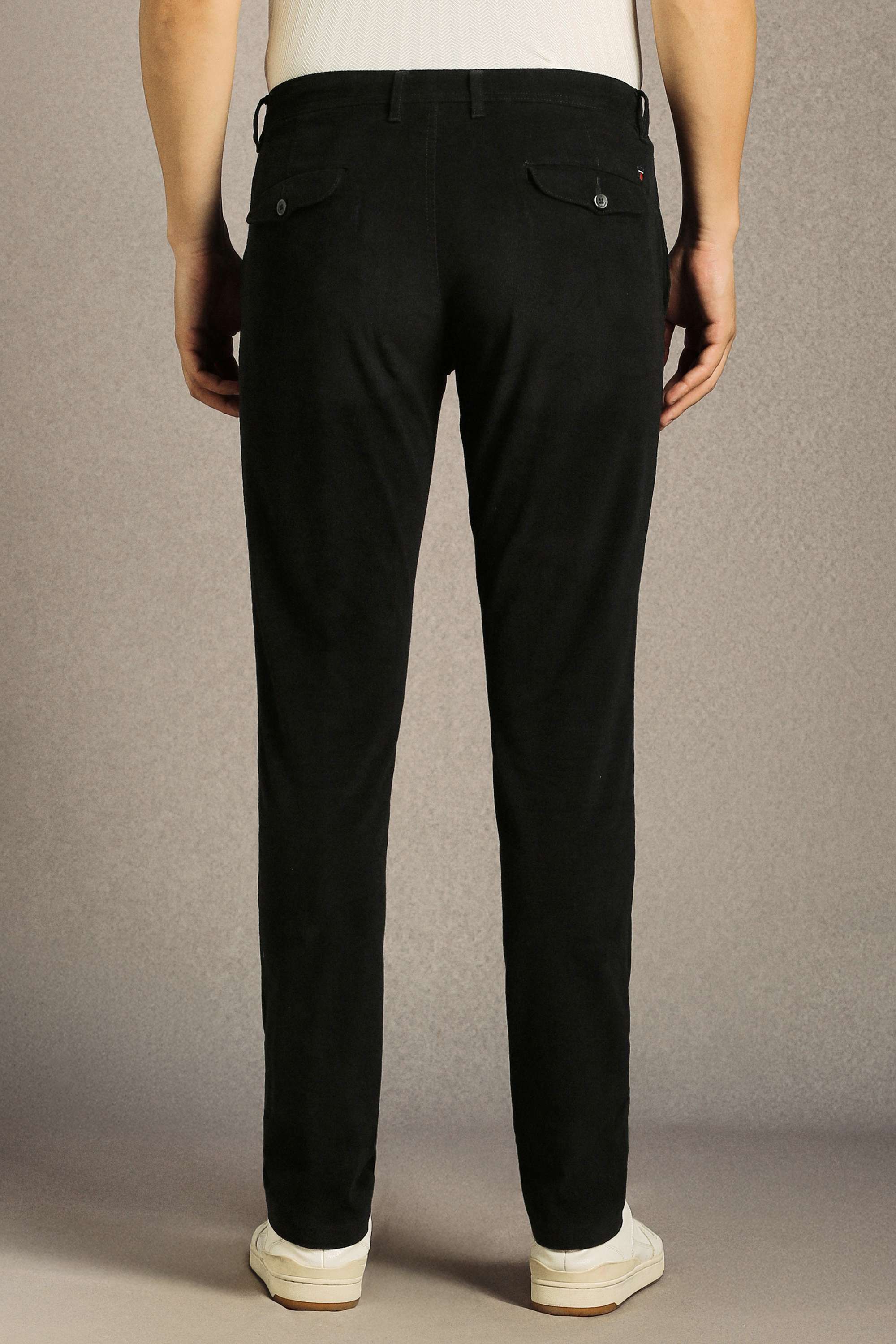 Solid-Cotton-Blend-Tapered-Fit-Men-s-Casual-Trousers