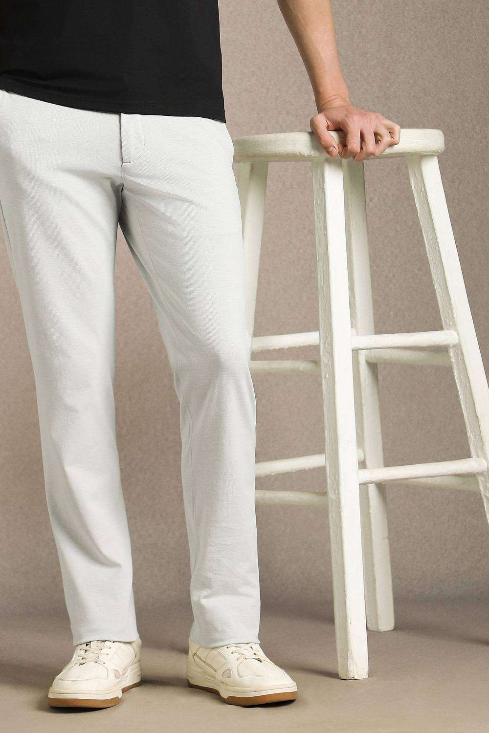 Solid-Cotton-Nylon-Tapered-Fit-Men-s-Trousers