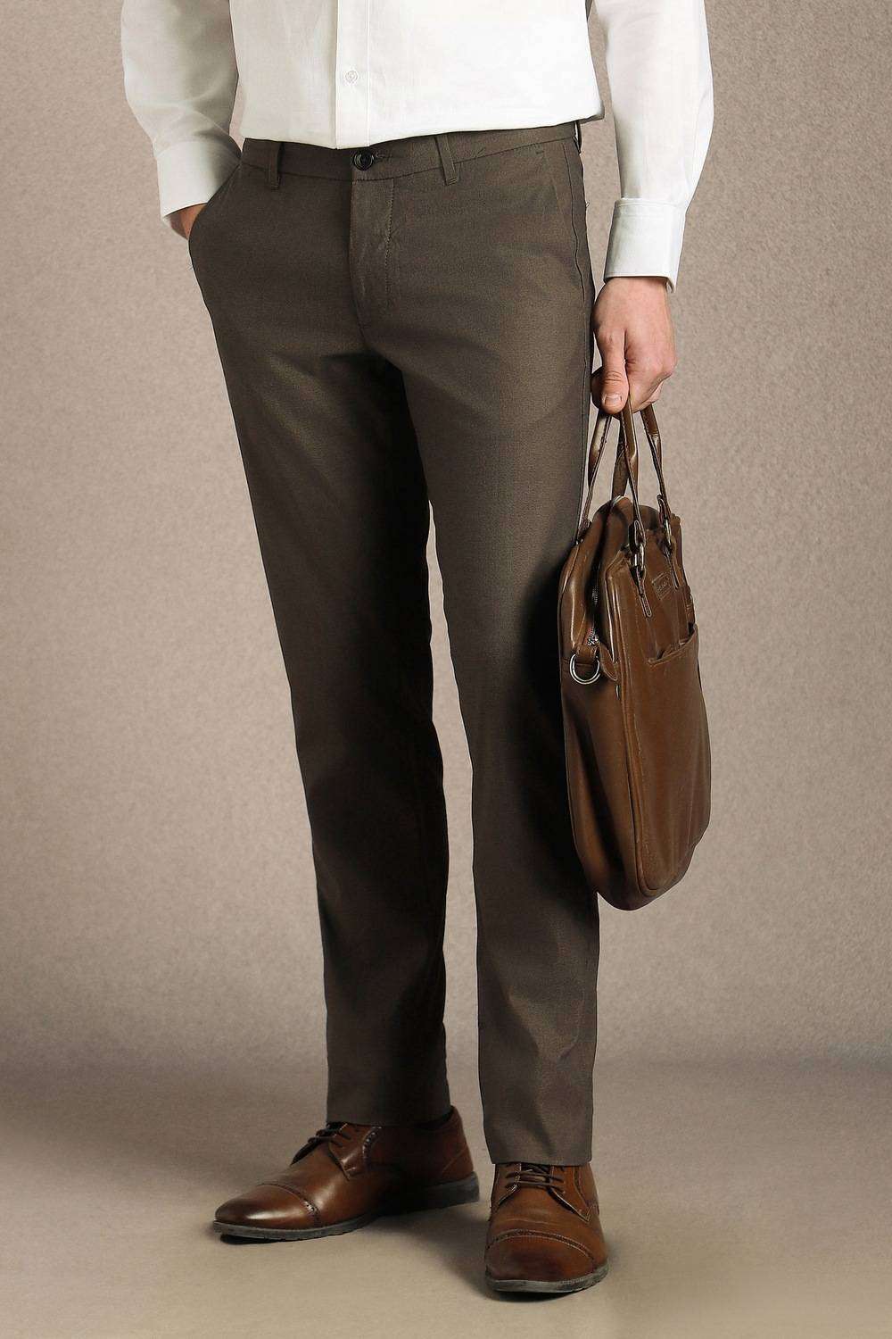 Solid-Cotton-Blend-Tapered-Fit-Men-s-Trousers