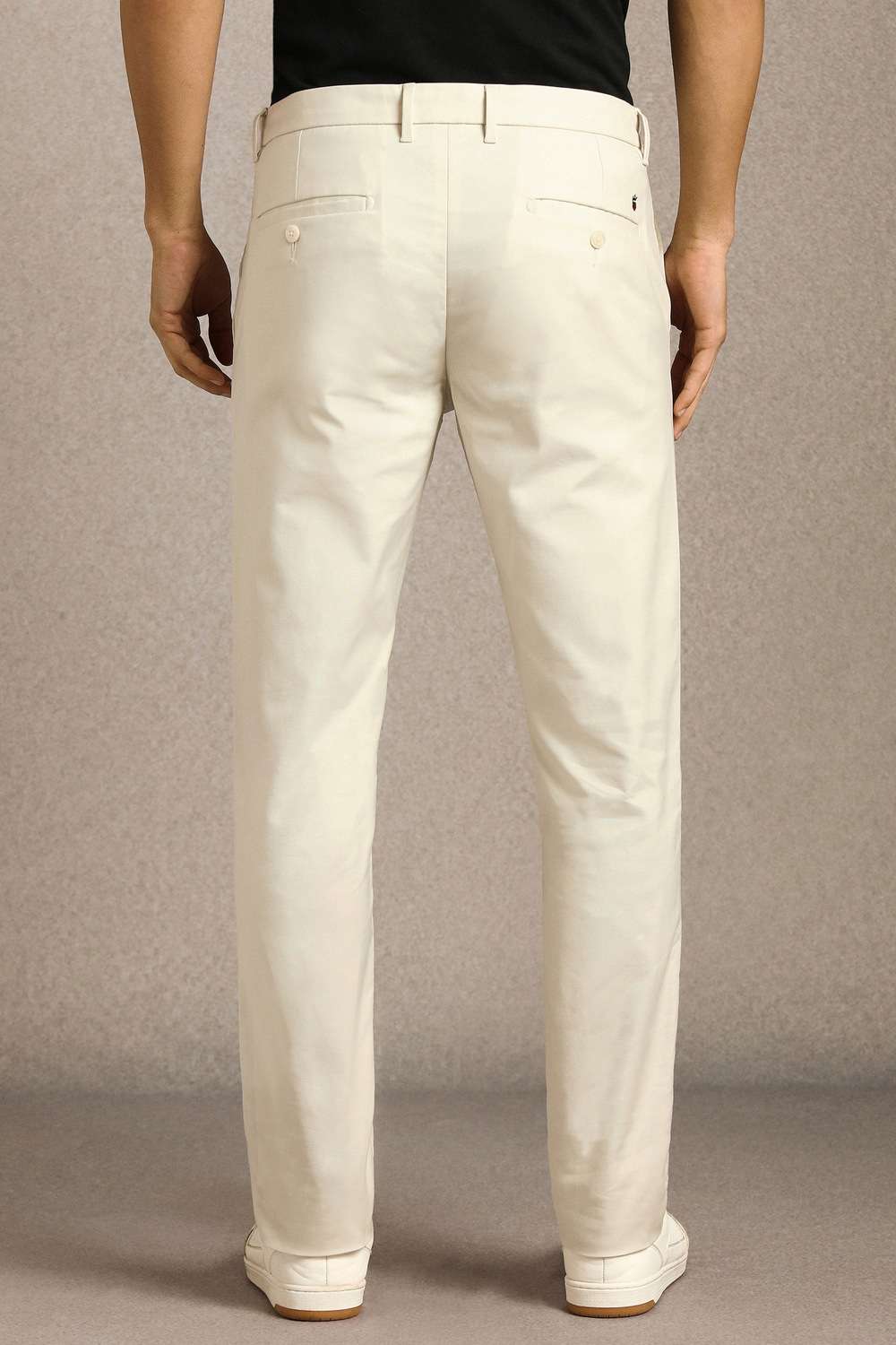 Solid-Cotton-Blend-Tapered-Fit-Men-s-Casual-Trousers